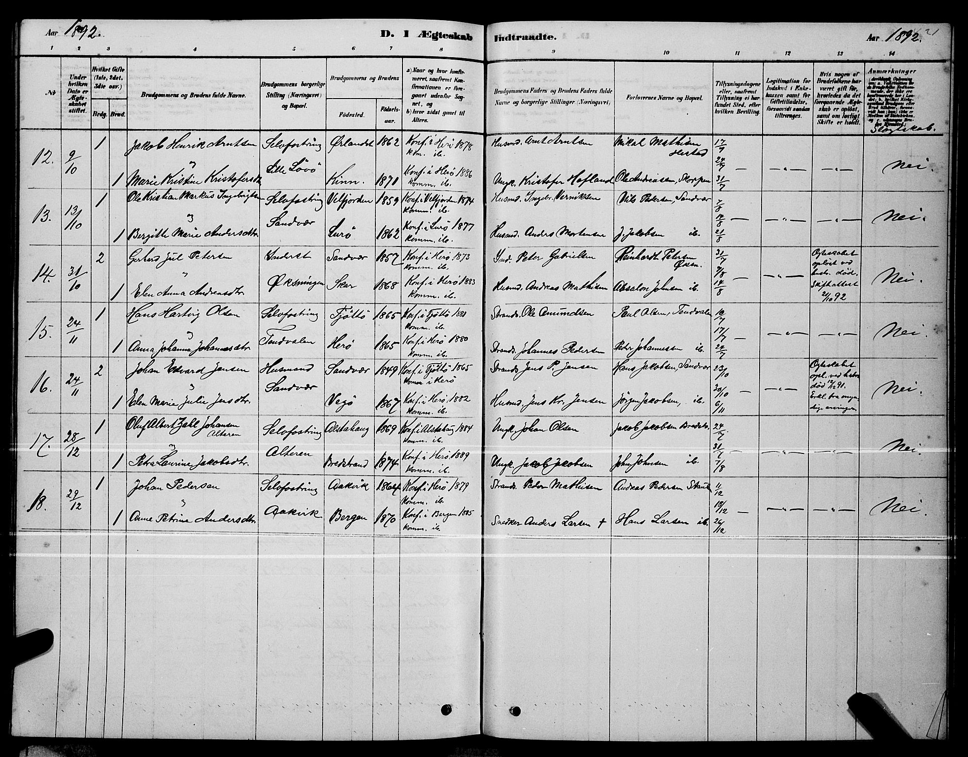 Ministerialprotokoller, klokkerbøker og fødselsregistre - Nordland, AV/SAT-A-1459/834/L0513: Parish register (copy) no. 834C04, 1877-1892, p. 421