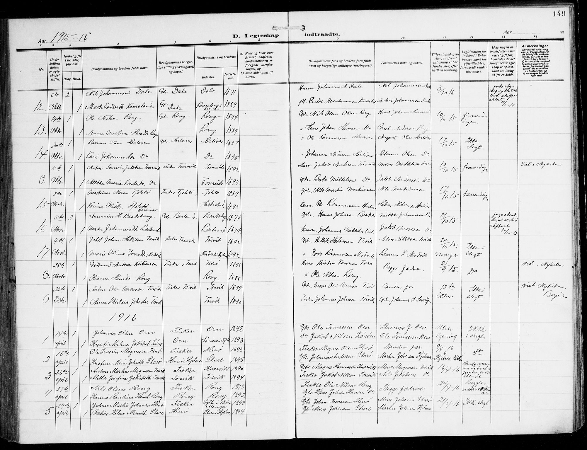 Herdla Sokneprestembete, SAB/A-75701/H/Hab: Parish register (copy) no. C 2, 1913-1926, p. 149