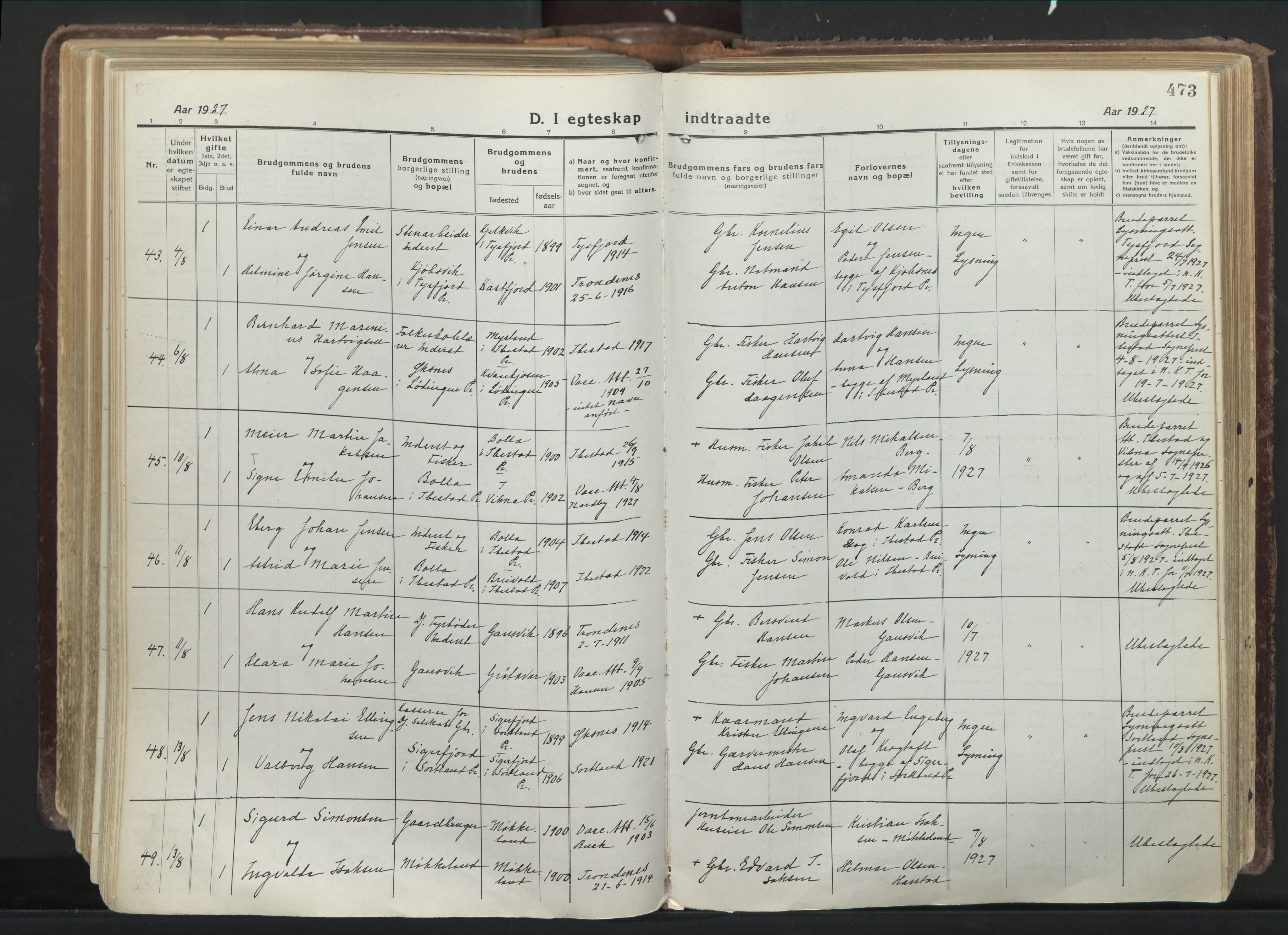 Trondenes sokneprestkontor, SATØ/S-1319/H/Ha/L0019kirke: Parish register (official) no. 19, 1919-1928, p. 473