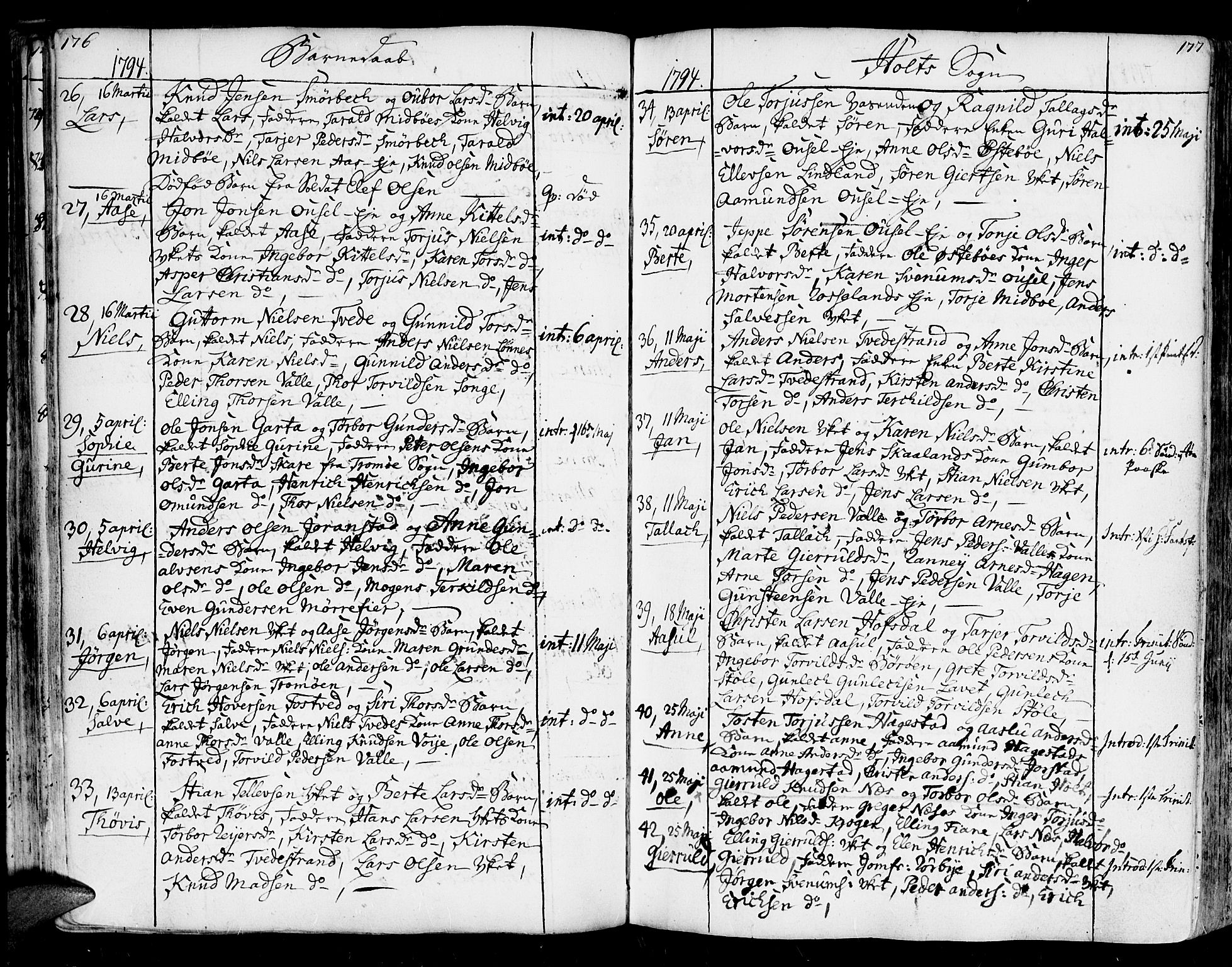 Holt sokneprestkontor, SAK/1111-0021/F/Fa/L0003: Parish register (official) no. A 3, 1765-1798, p. 176-177