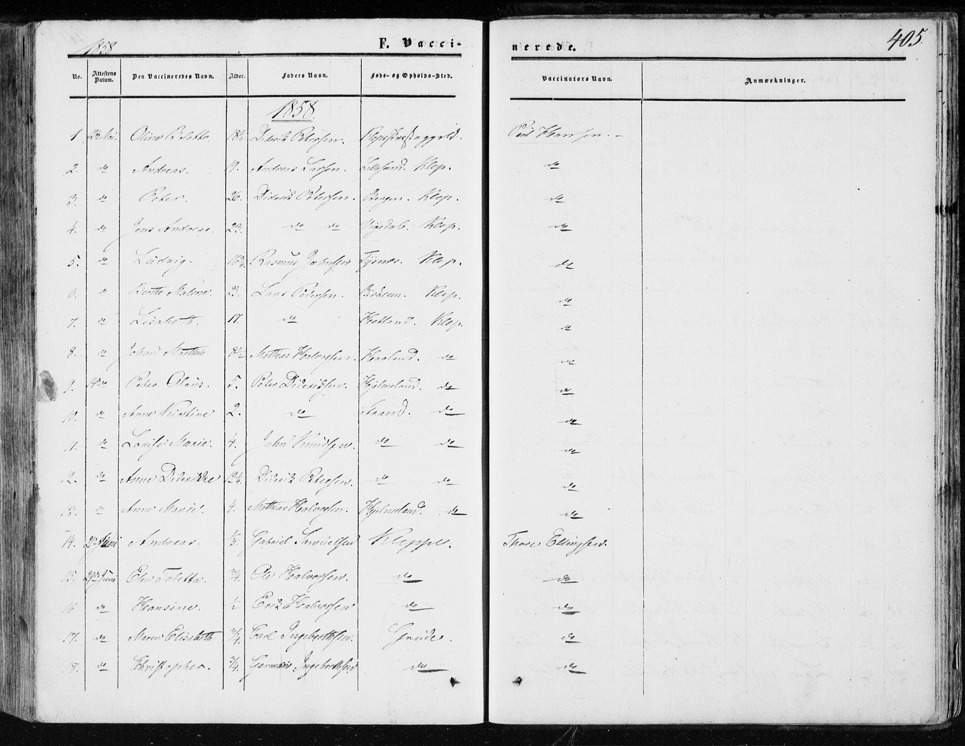 Klepp sokneprestkontor, SAST/A-101803/001/3/30BA/L0005: Parish register (official) no. A 5, 1853-1870, p. 405