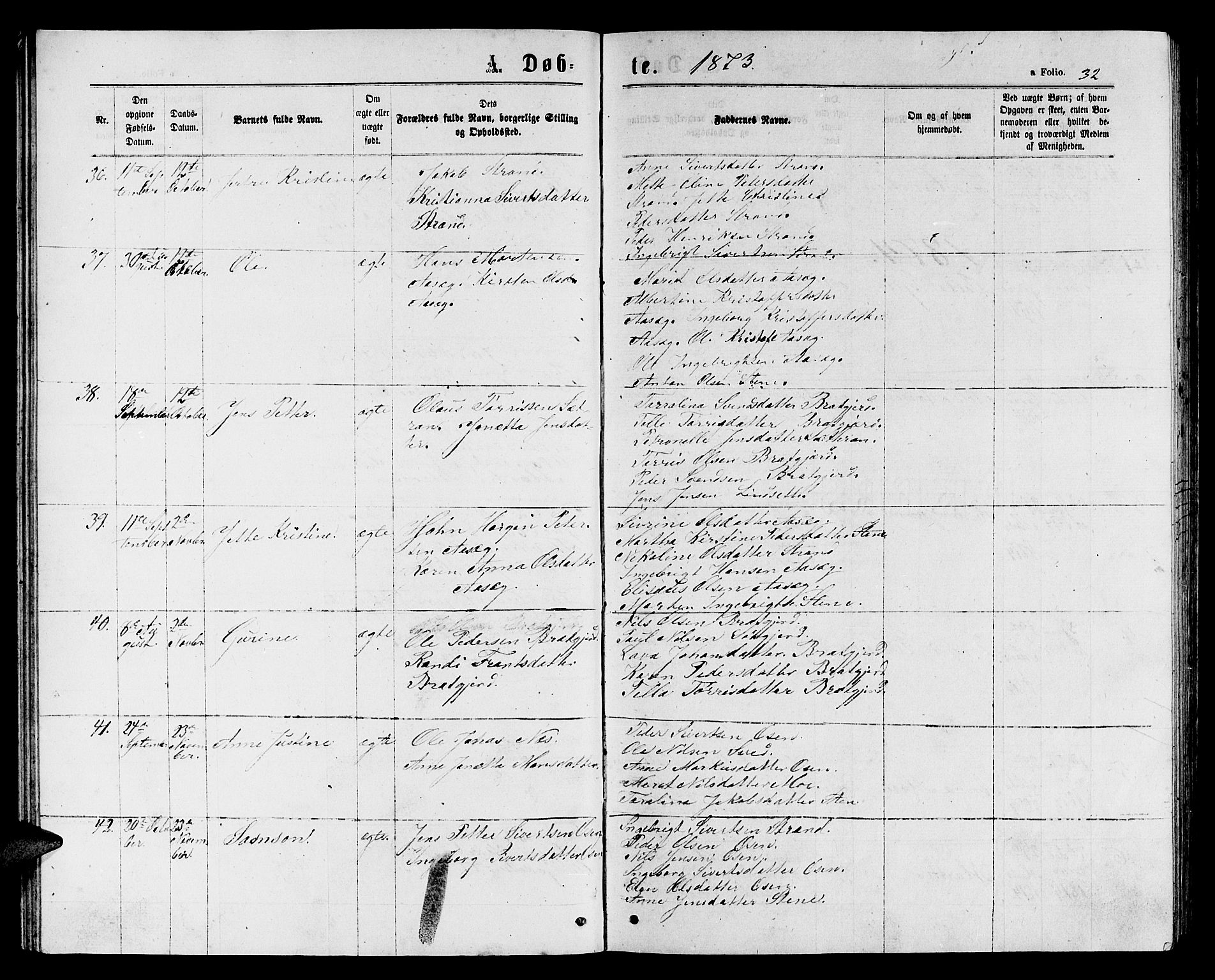 Ministerialprotokoller, klokkerbøker og fødselsregistre - Sør-Trøndelag, SAT/A-1456/658/L0725: Parish register (copy) no. 658C01, 1867-1882, p. 32