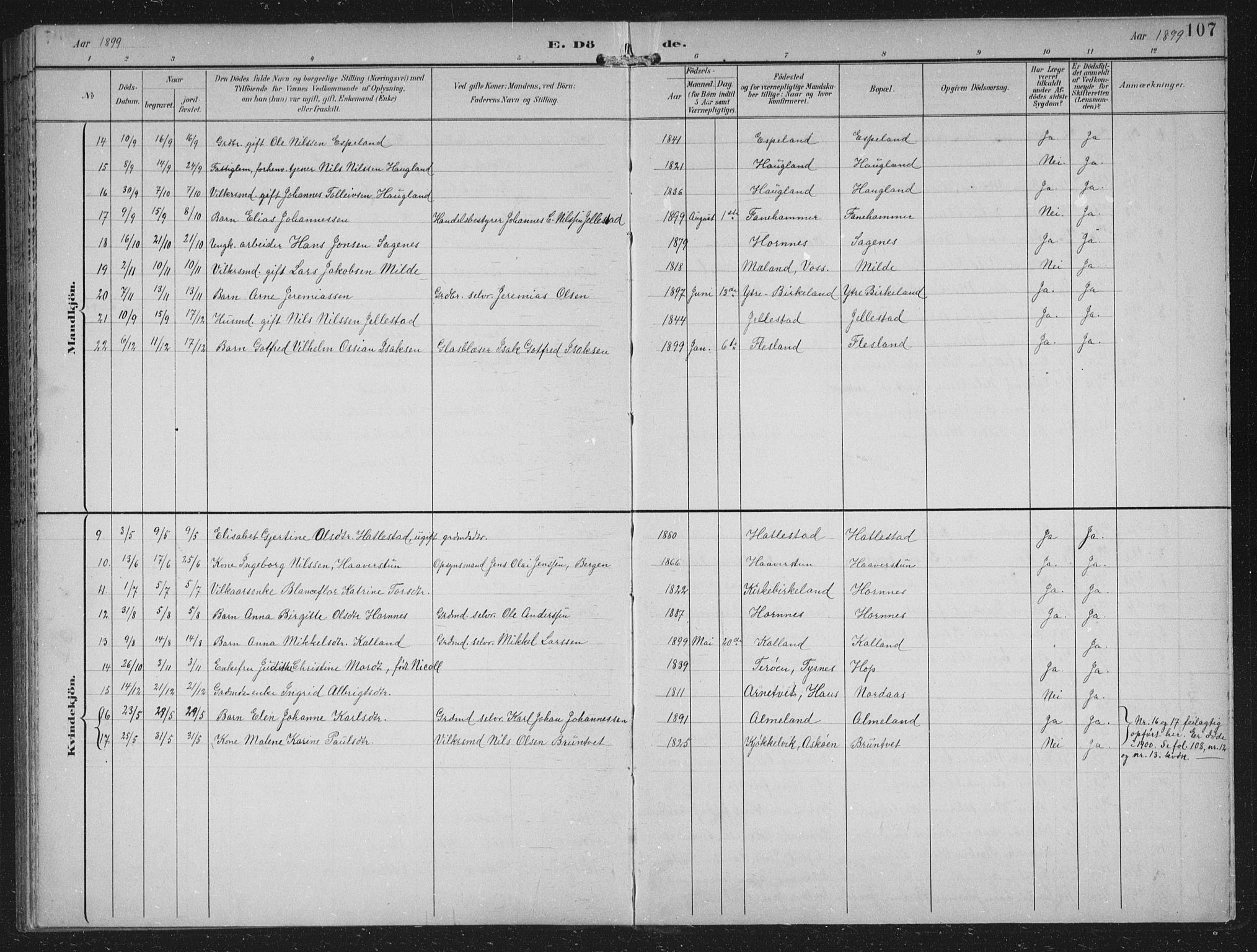Fana Sokneprestembete, SAB/A-75101/H/Hab/Haba/L0003: Parish register (copy) no. A 3, 1895-1902, p. 107