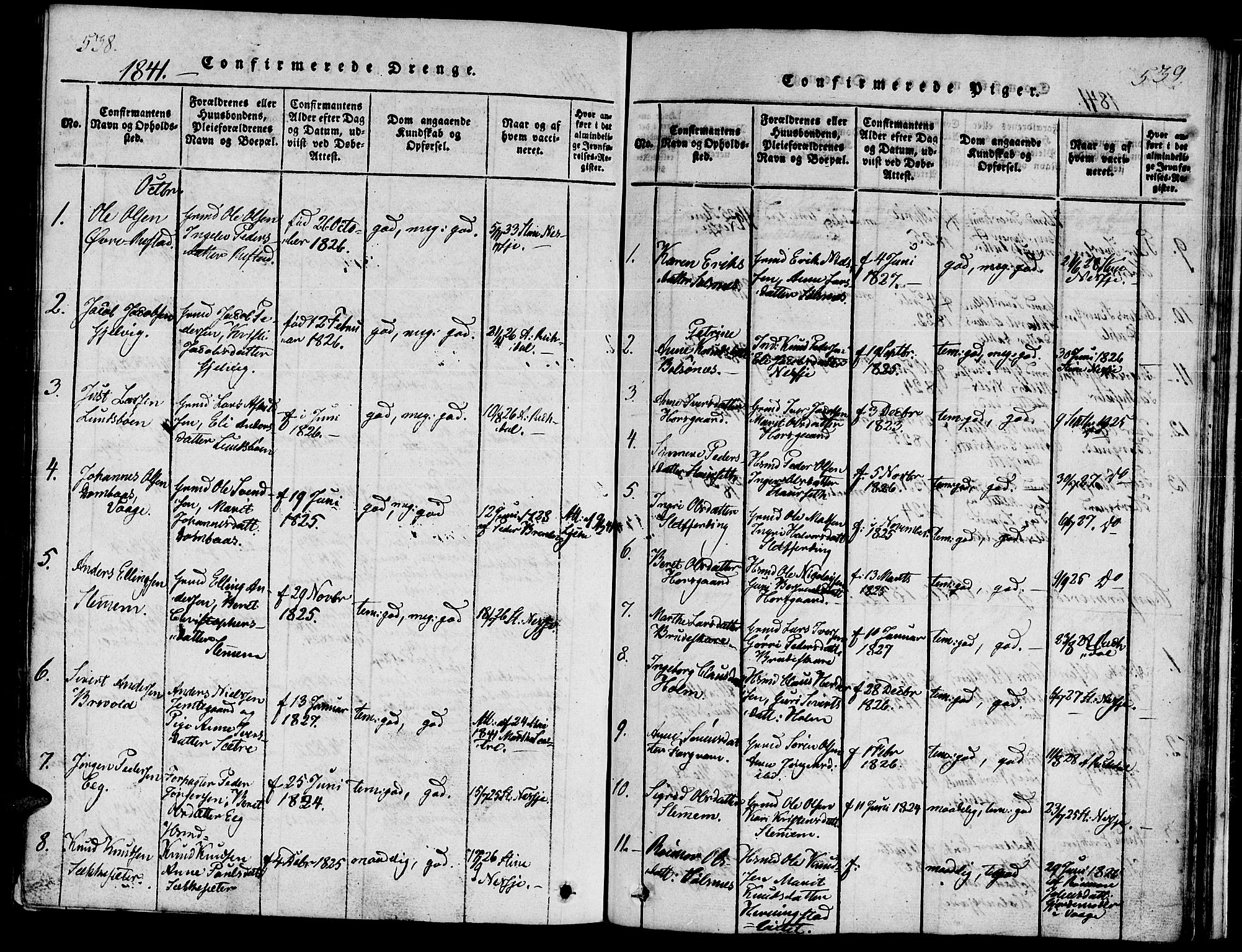 Ministerialprotokoller, klokkerbøker og fødselsregistre - Møre og Romsdal, SAT/A-1454/547/L0602: Parish register (official) no. 547A04, 1818-1845, p. 538-539