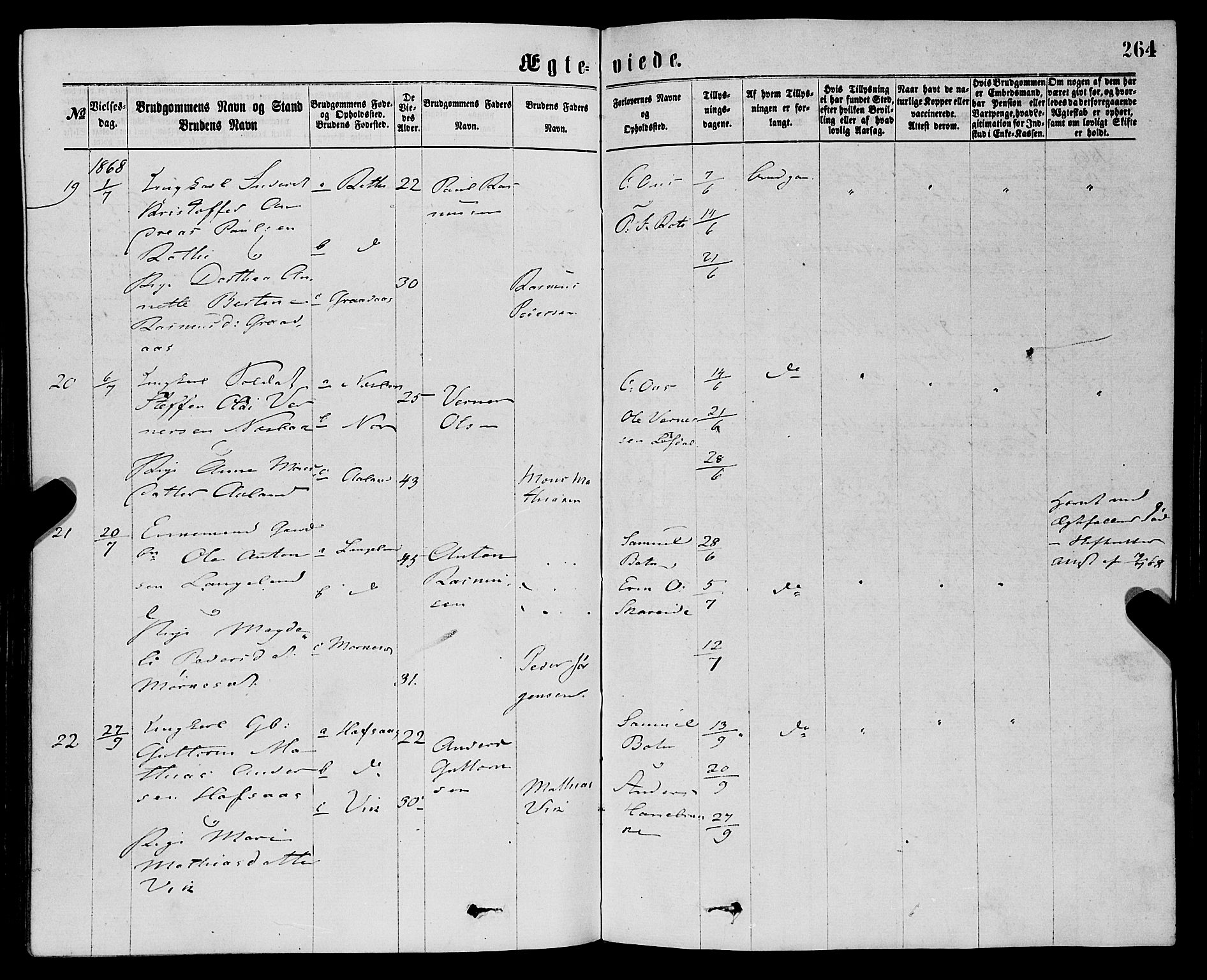 Eid sokneprestembete, AV/SAB-A-82301/H/Haa/Haaa/L0010: Parish register (official) no. A 10, 1867-1878, p. 264