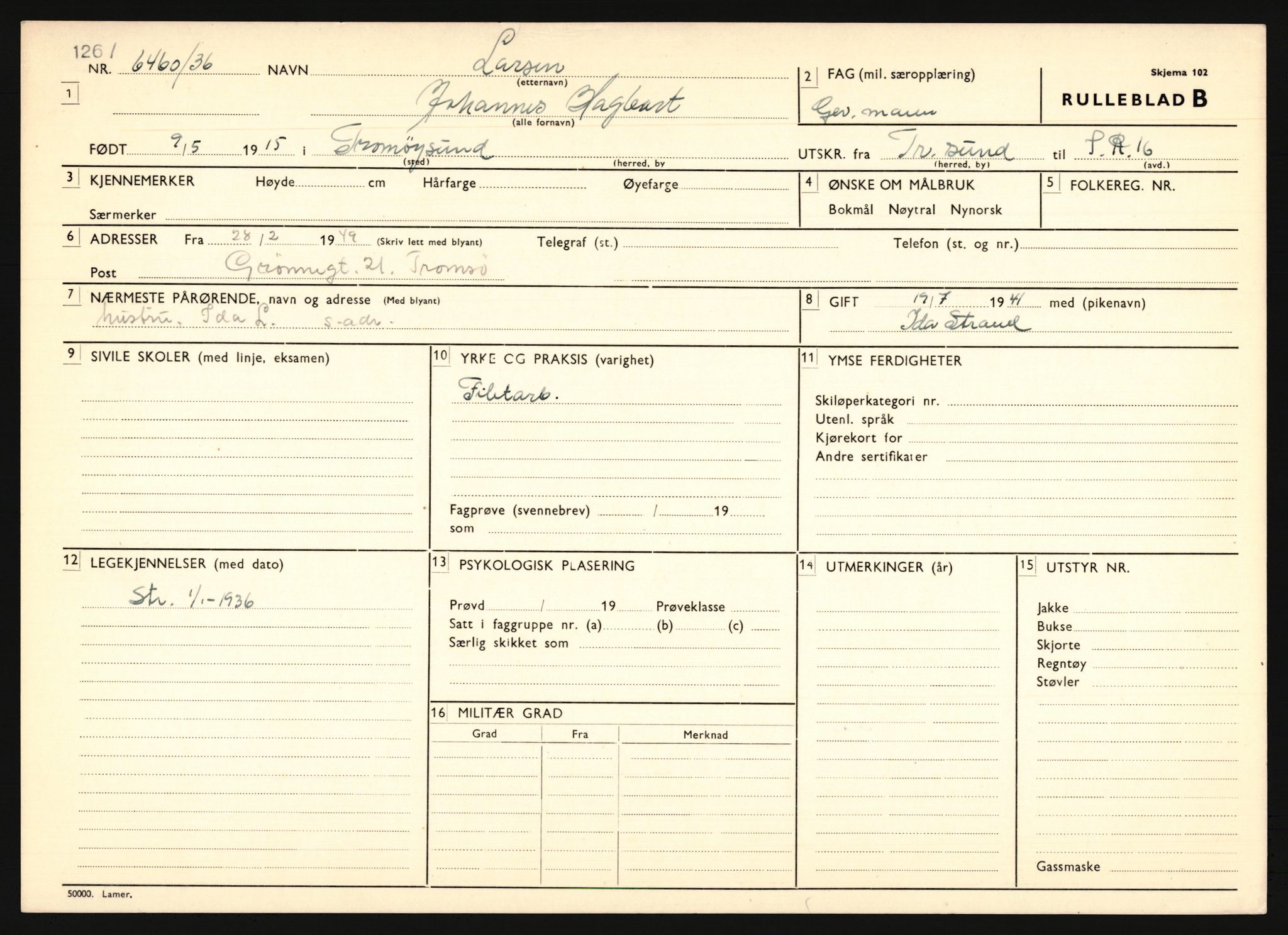 Forsvaret, Troms infanteriregiment nr. 16, AV/RA-RAFA-3146/P/Pa/L0020: Rulleblad for regimentets menige mannskaper, årsklasse 1936, 1936, p. 793