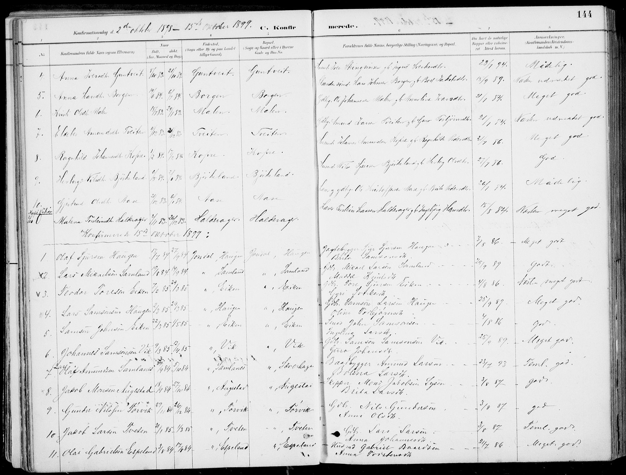 Strandebarm sokneprestembete, SAB/A-78401/H/Haa: Parish register (official) no. E  1, 1886-1908, p. 144