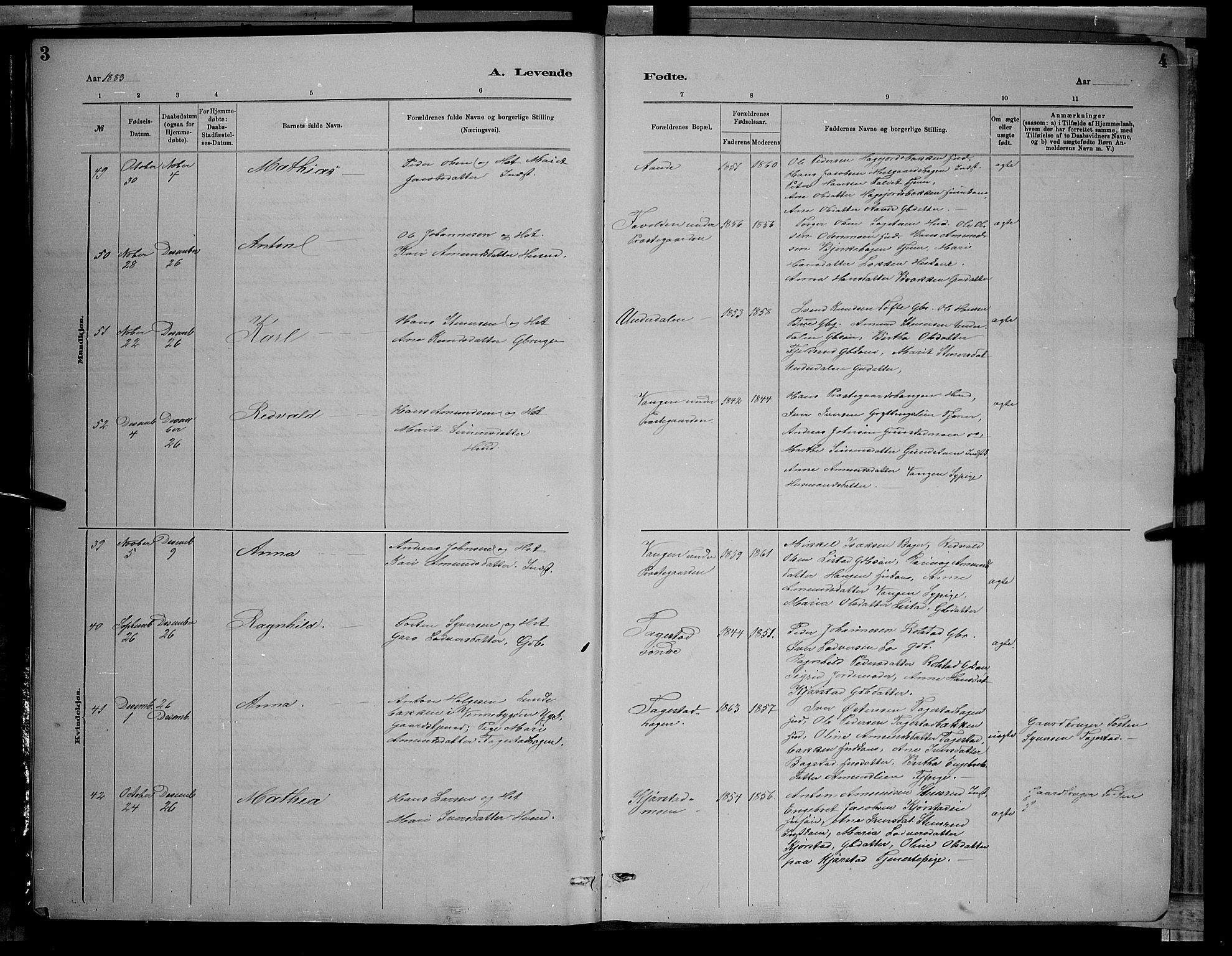 Sør-Fron prestekontor, SAH/PREST-010/H/Ha/Hab/L0003: Parish register (copy) no. 3, 1884-1896, p. 3-4