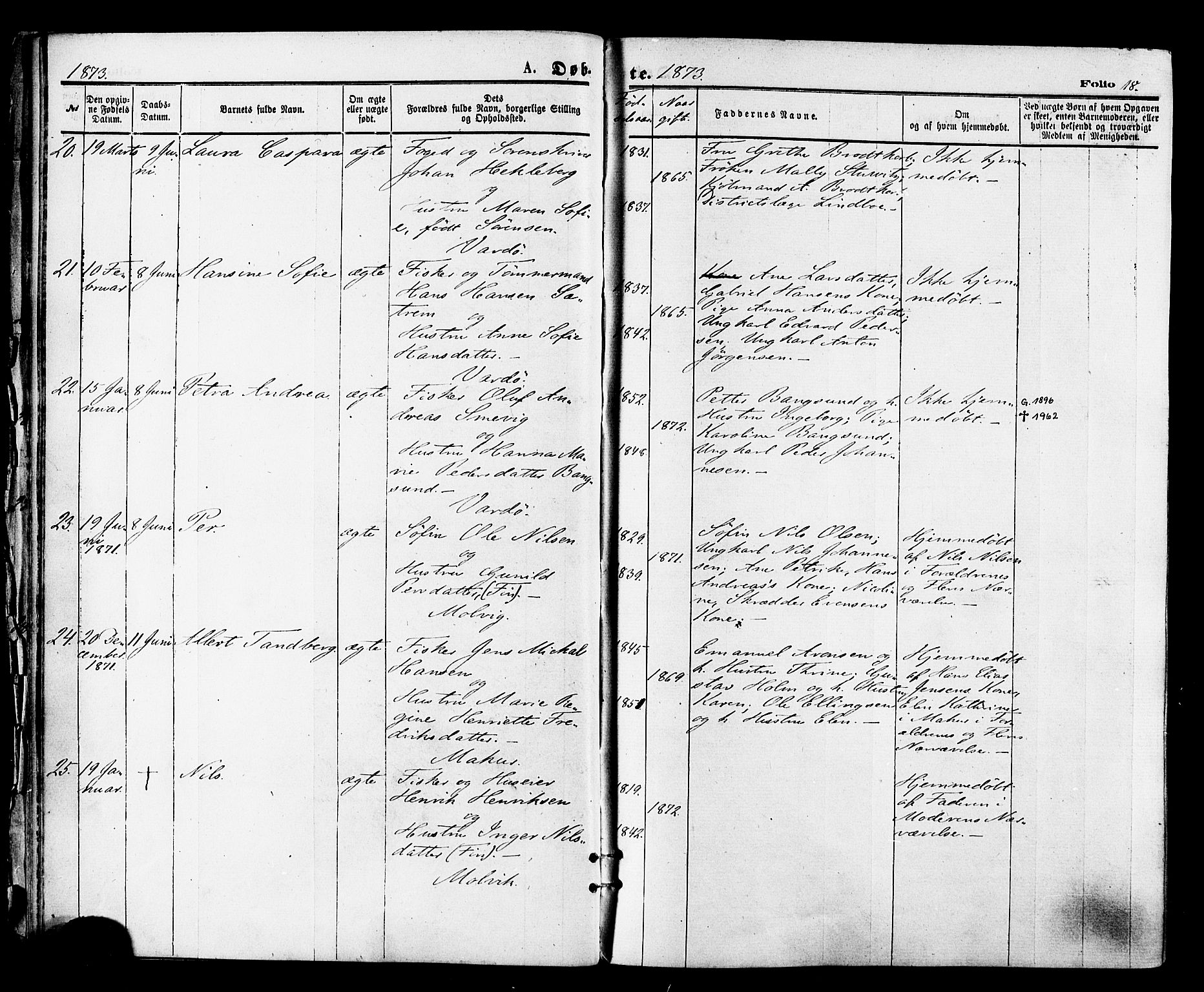 Vardø sokneprestkontor, SATØ/S-1332/H/Ha/L0005kirke: Parish register (official) no. 5, 1872-1878, p. 18