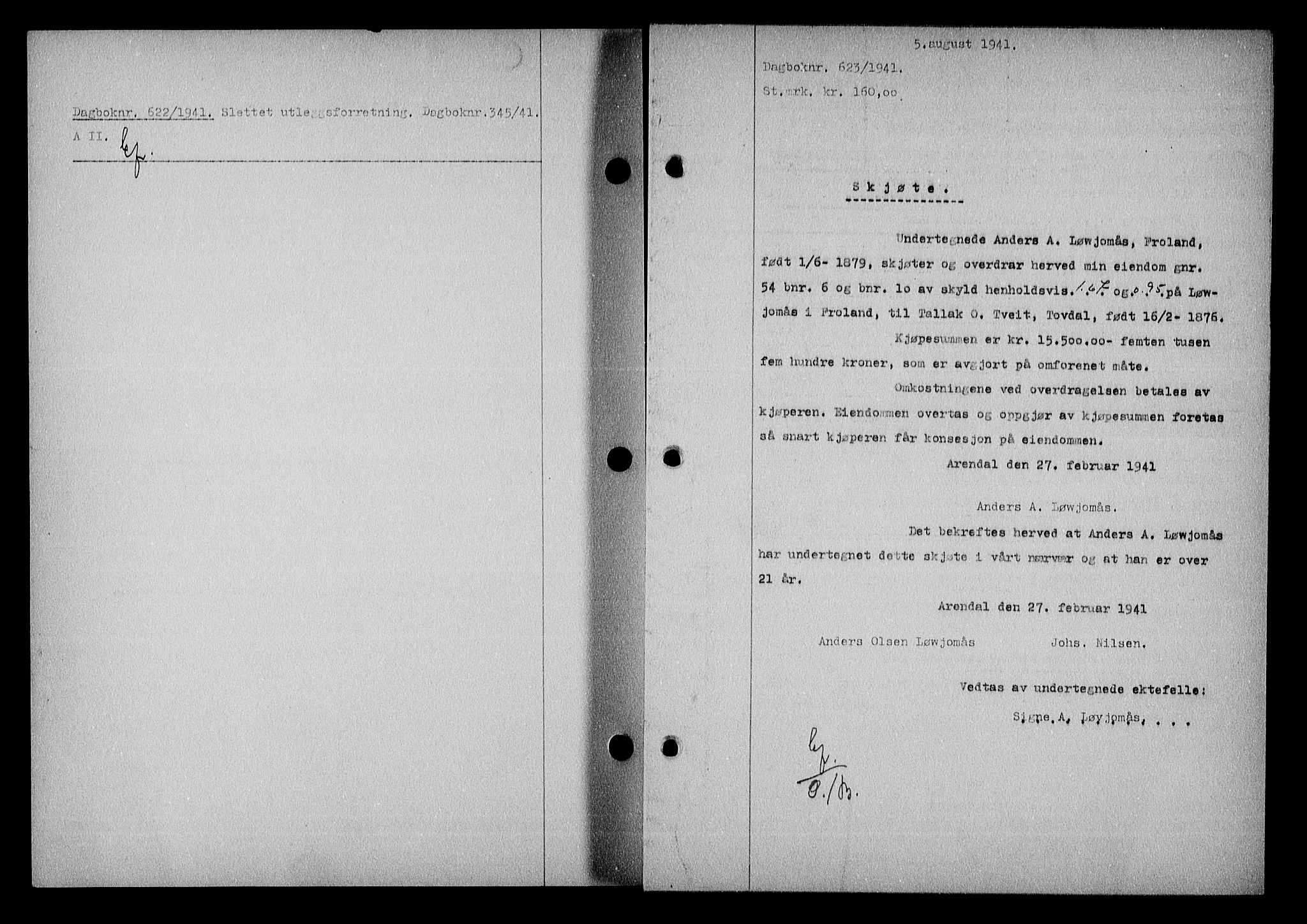 Nedenes sorenskriveri, SAK/1221-0006/G/Gb/Gba/L0048: Mortgage book no. A-II, 1940-1941, Diary no: : 623/1941