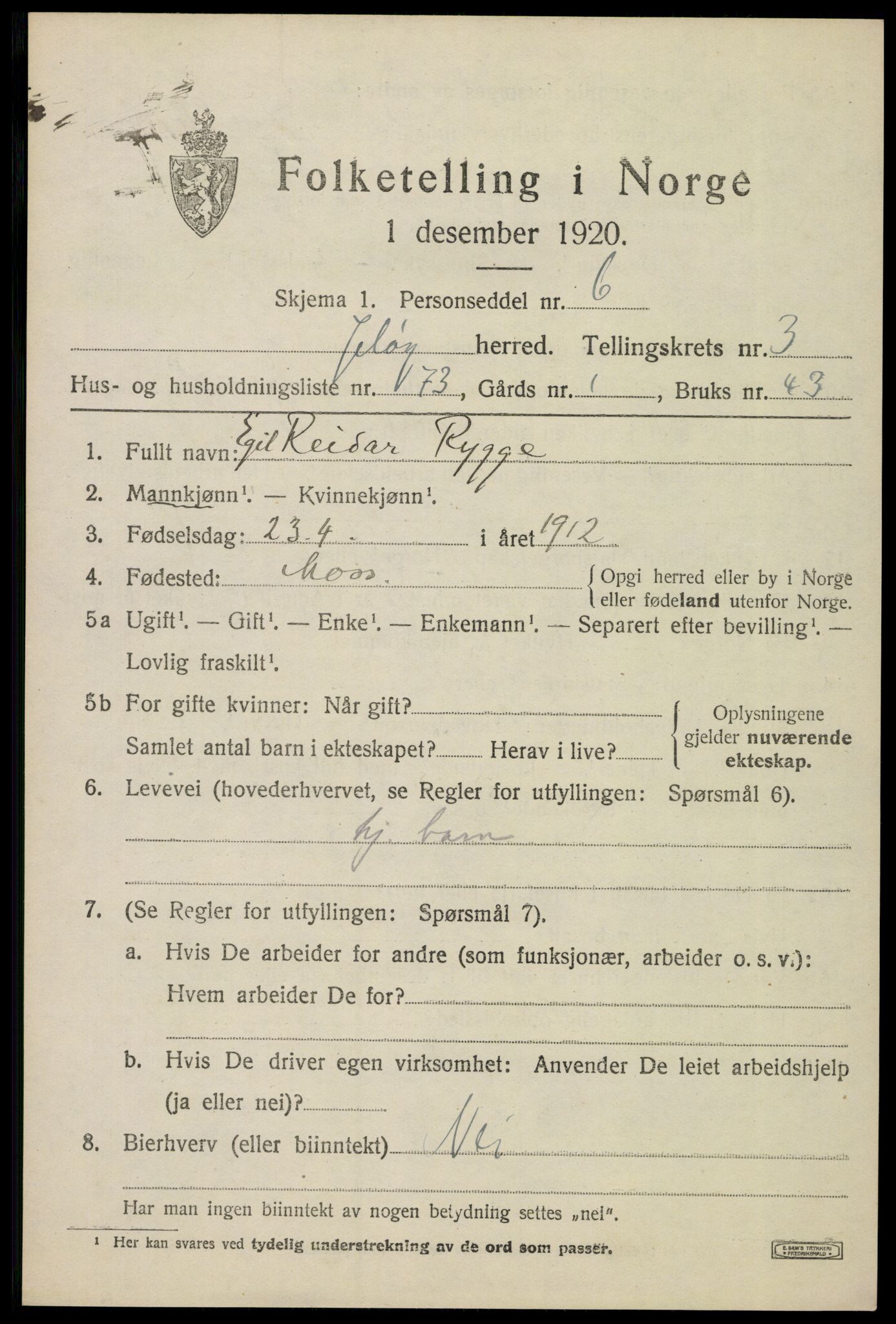 SAO, 1920 census for Moss land district, 1920, p. 4371