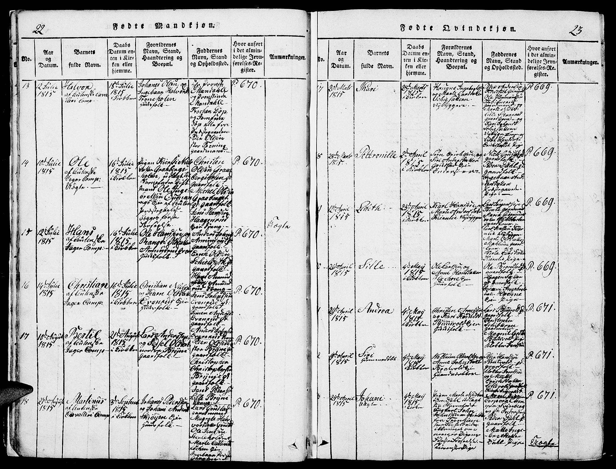 Romedal prestekontor, AV/SAH-PREST-004/L/L0005: Parish register (copy) no. 5, 1814-1829, p. 22-23