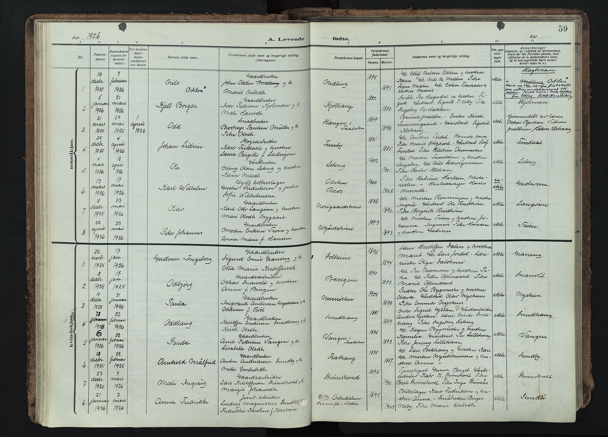 Tynset prestekontor, SAH/PREST-058/H/Ha/Haa/L0026: Parish register (official) no. 26, 1915-1929, p. 59