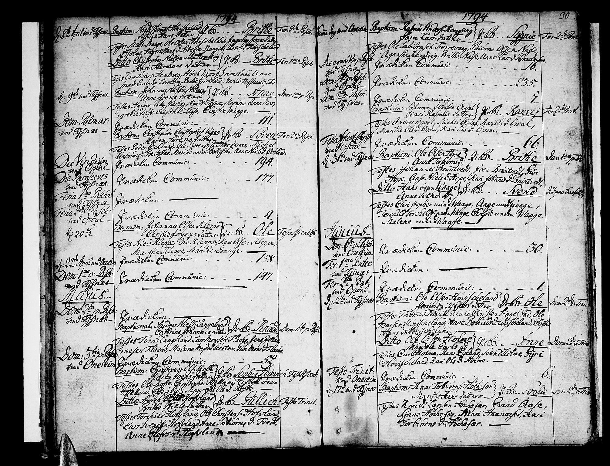 Tysnes sokneprestembete, SAB/A-78601/H/Haa: Parish register (official) no. A 2 /1, 1732-1804, p. 30