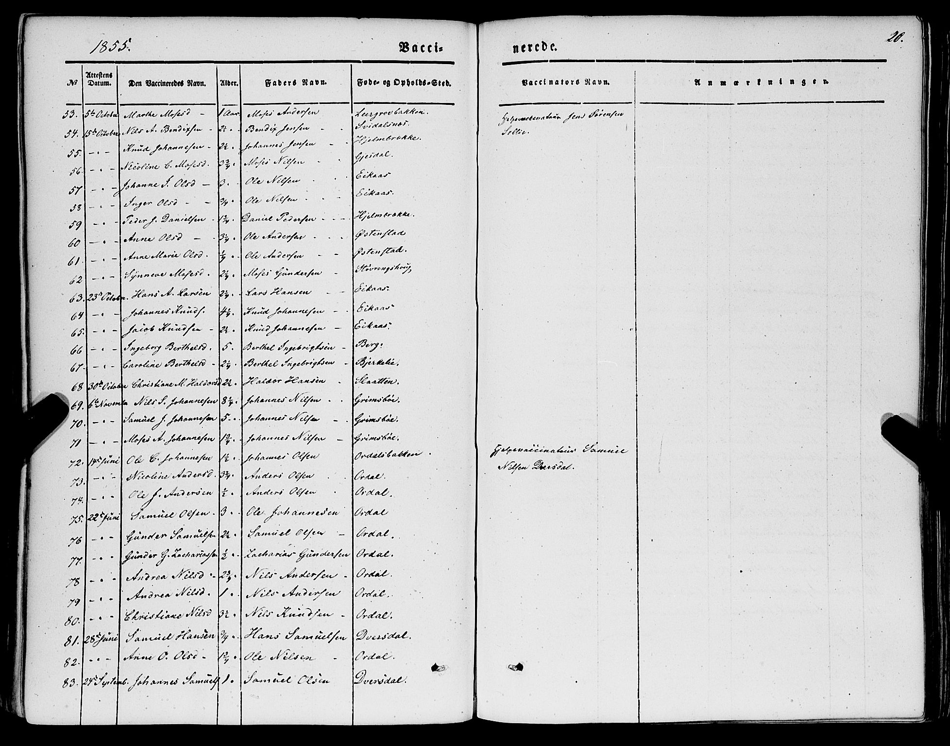 Jølster sokneprestembete, SAB/A-80701/H/Haa/Haaa/L0010: Parish register (official) no. A 10, 1847-1865, p. 20