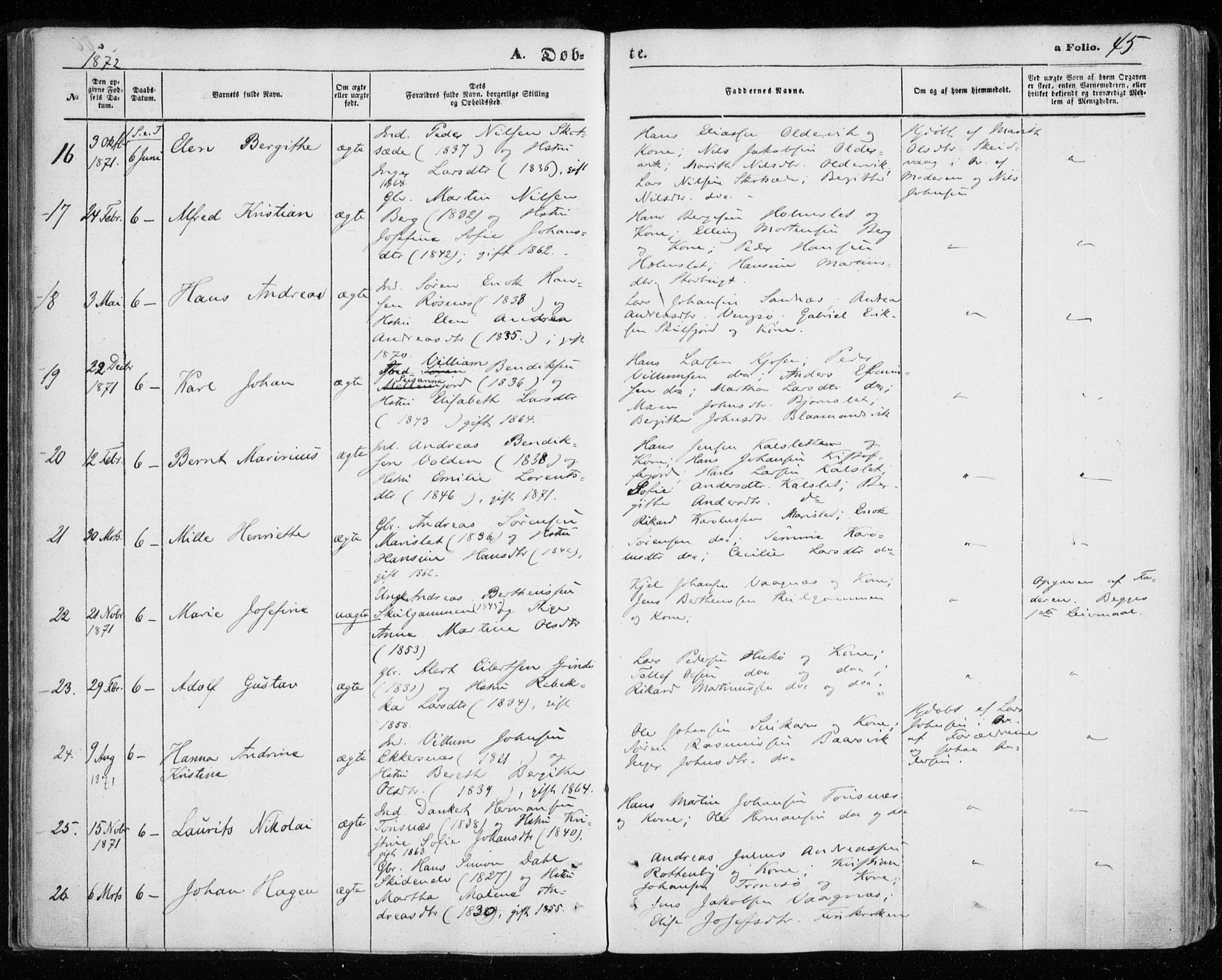 Tromsøysund sokneprestkontor, AV/SATØ-S-1304/G/Ga/L0002kirke: Parish register (official) no. 2, 1867-1875, p. 45