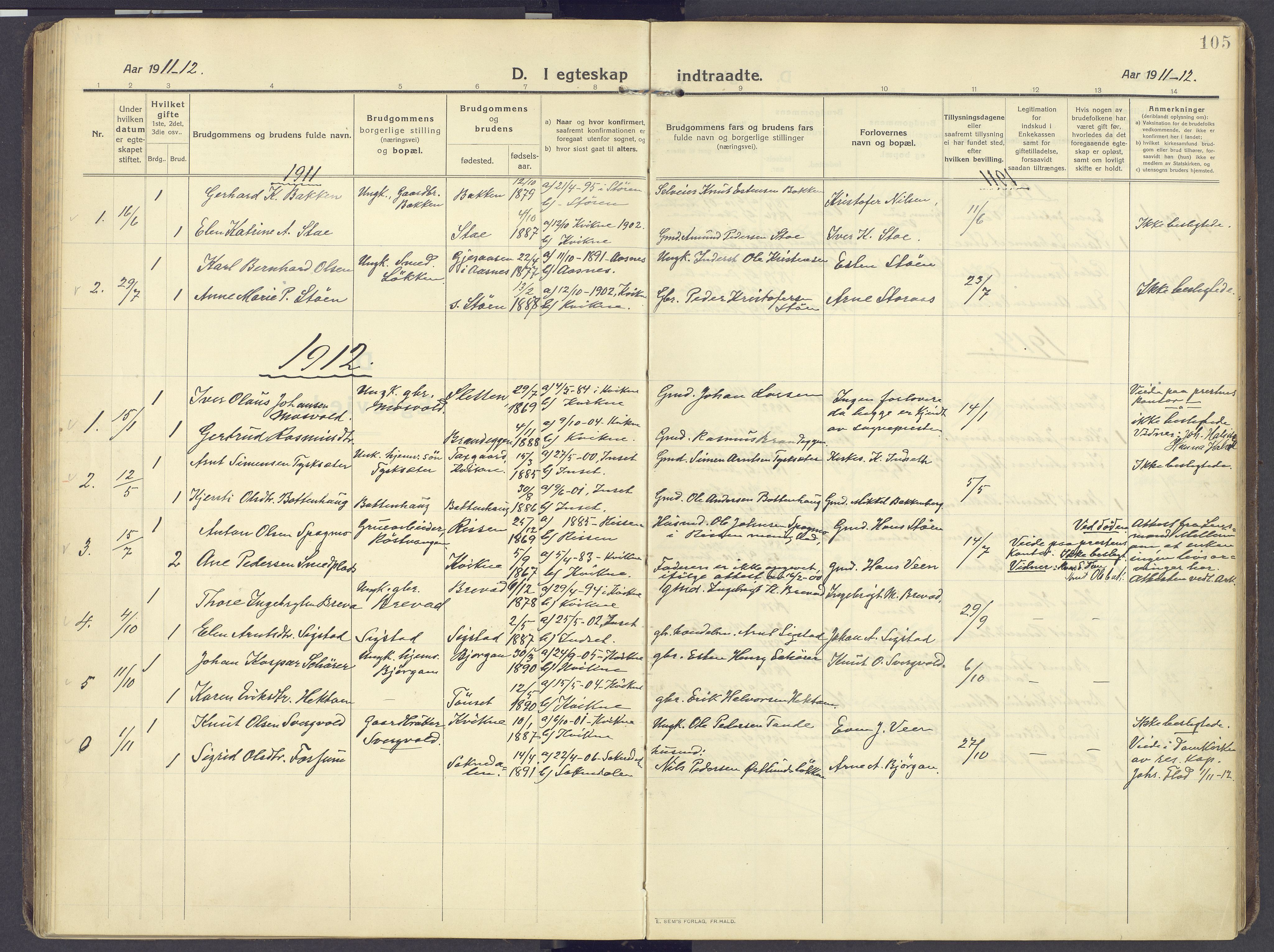 Kvikne prestekontor, AV/SAH-PREST-064/H/Ha/Haa/L0009: Parish register (official) no. 9, 1911-1942, p. 105