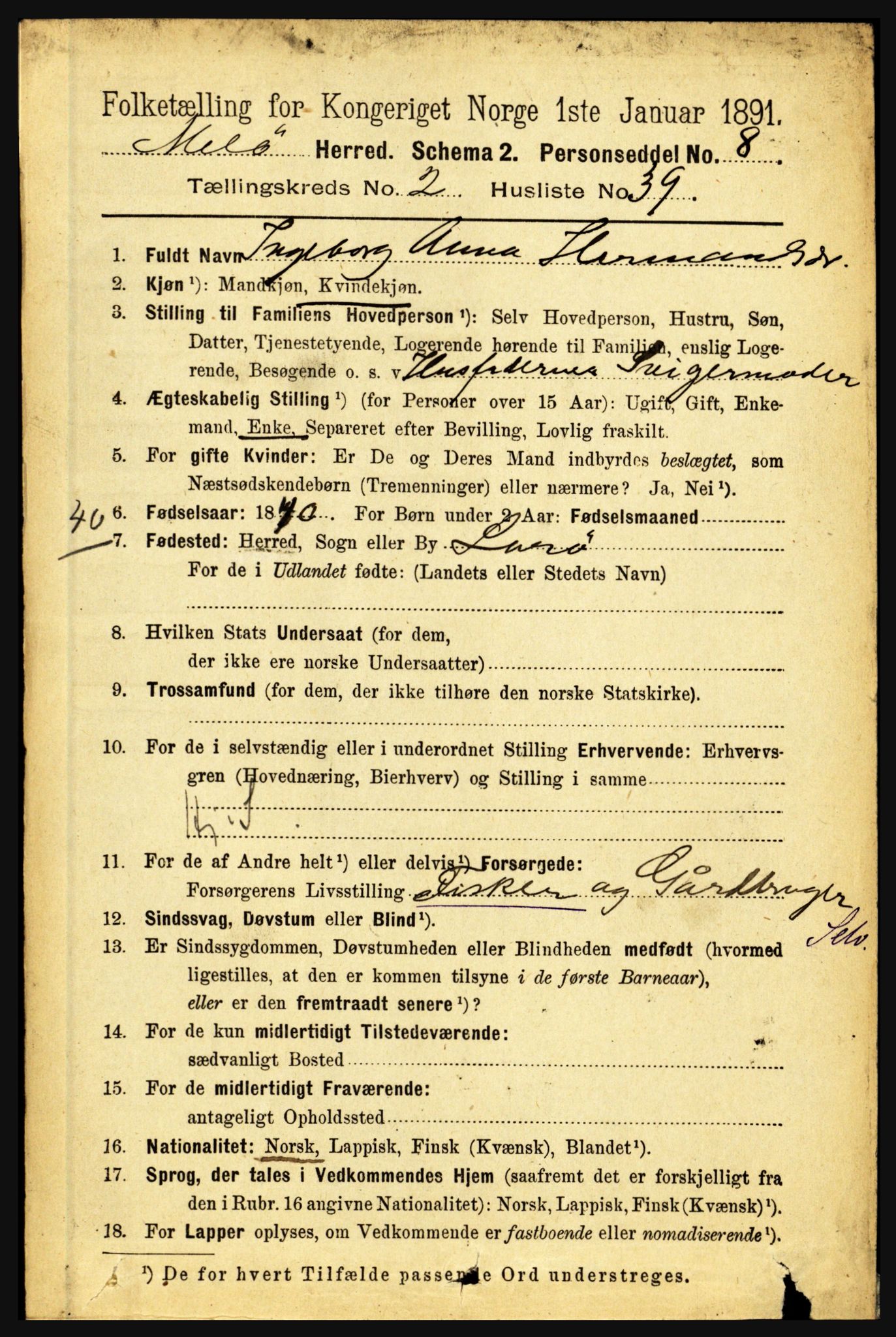 RA, 1891 census for 1837 Meløy, 1891, p. 843