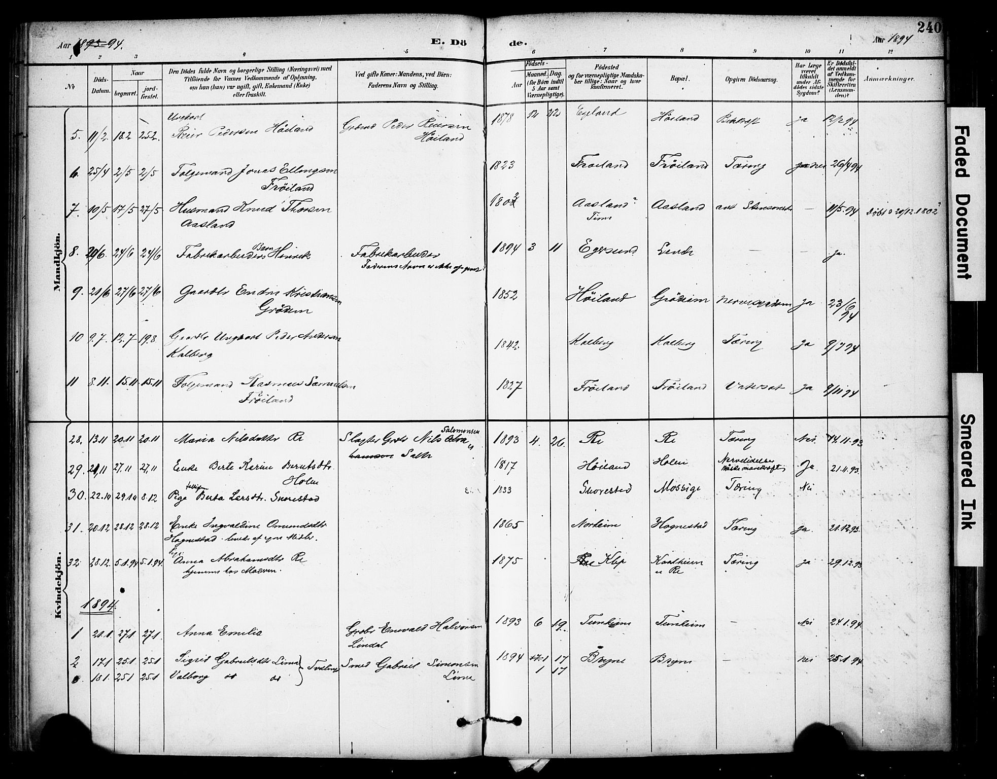 Lye sokneprestkontor, AV/SAST-A-101794/001/30BA/L0011: Parish register (official) no. A 9, 1893-1903, p. 240