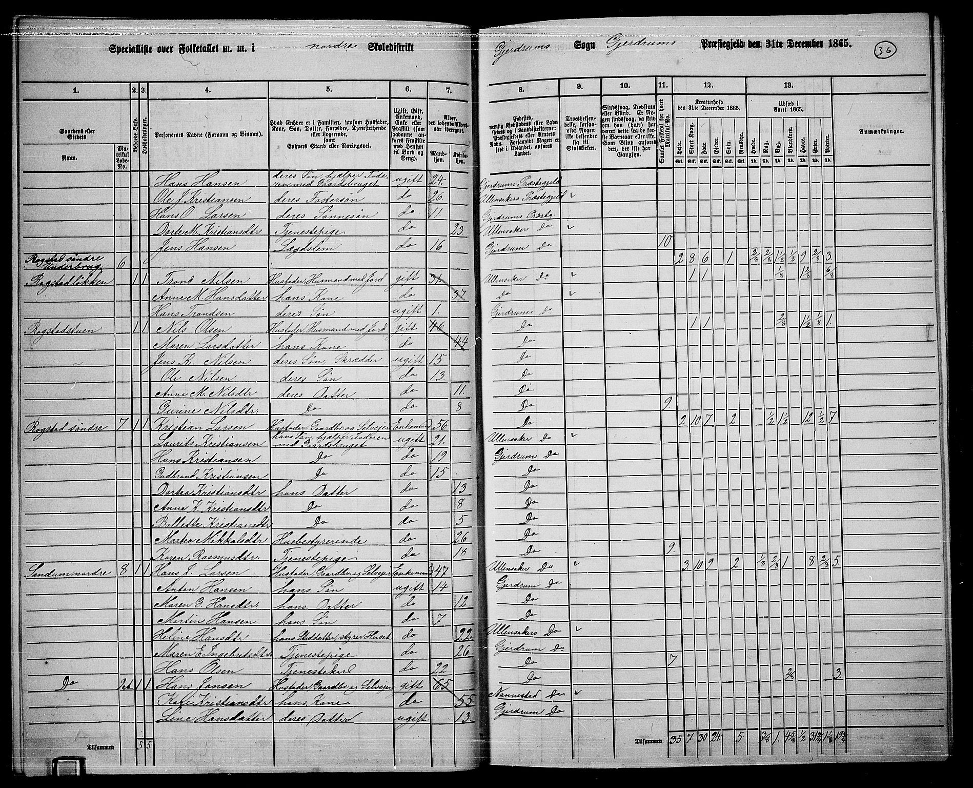 RA, 1865 census for Gjerdrum, 1865, p. 31