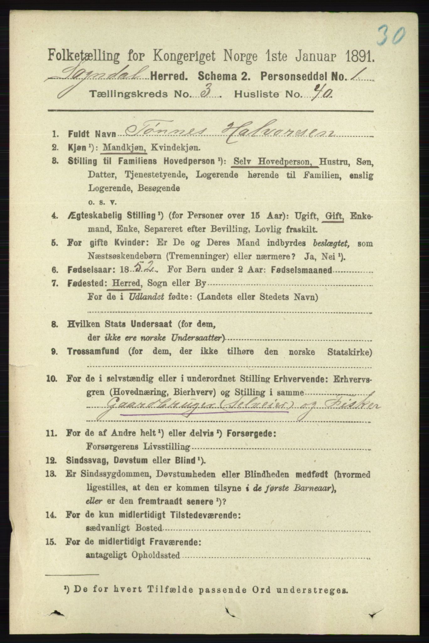 RA, 1891 census for 1111 Sokndal, 1891, p. 939