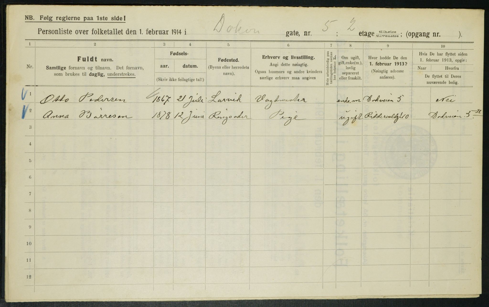 OBA, Municipal Census 1914 for Kristiania, 1914, p. 16012