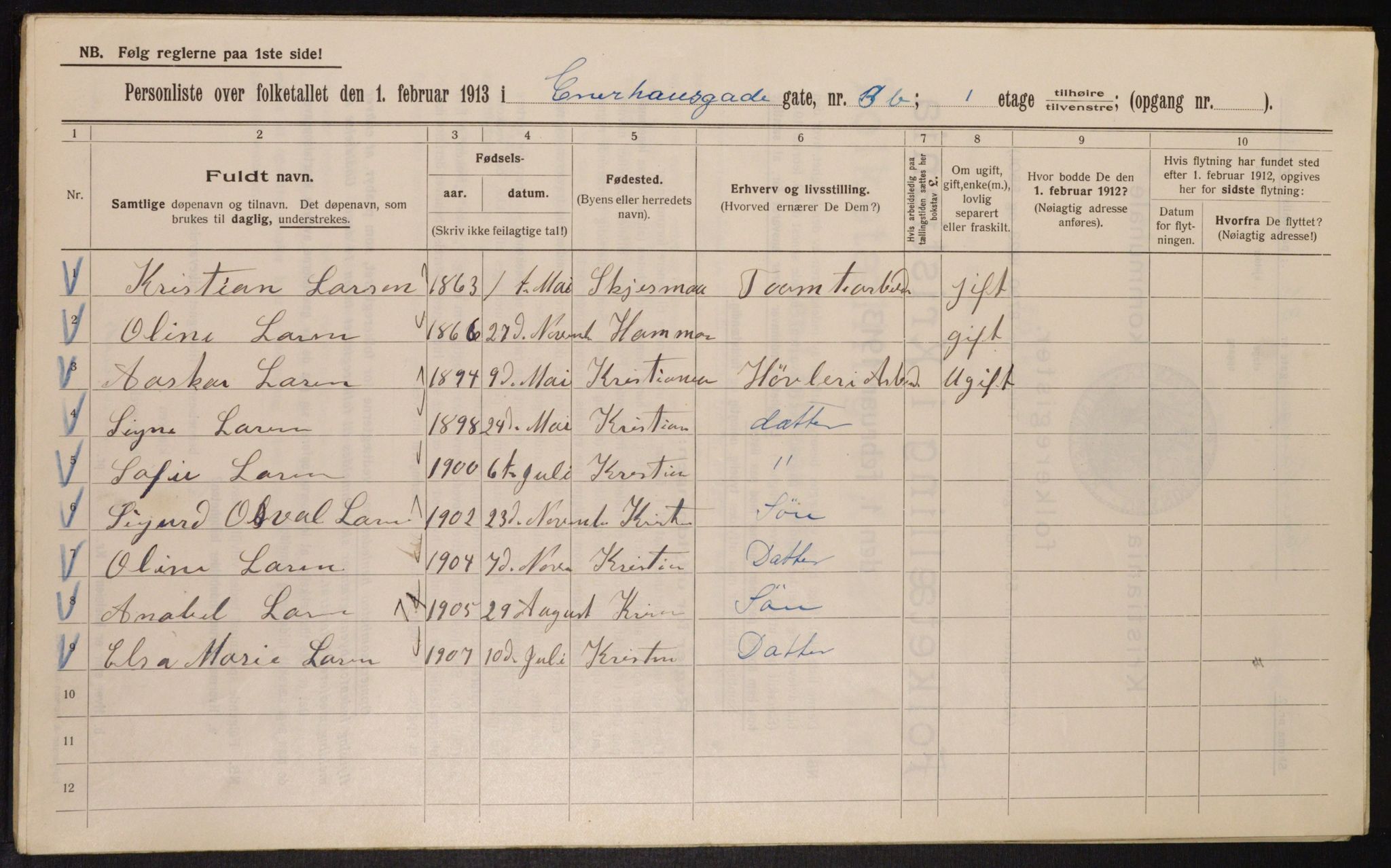 OBA, Municipal Census 1913 for Kristiania, 1913, p. 21613