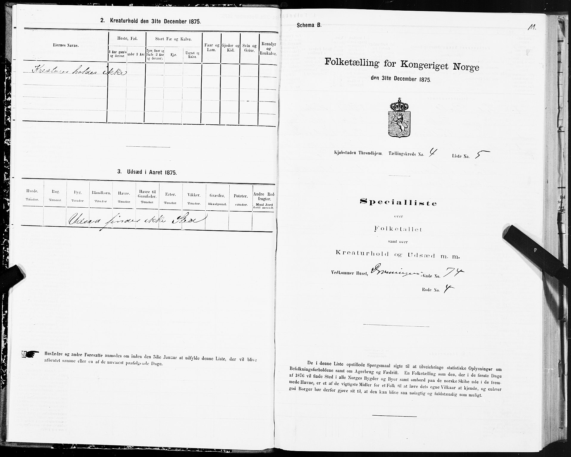 SAT, 1875 census for 1601 Trondheim, 1875, p. 3011