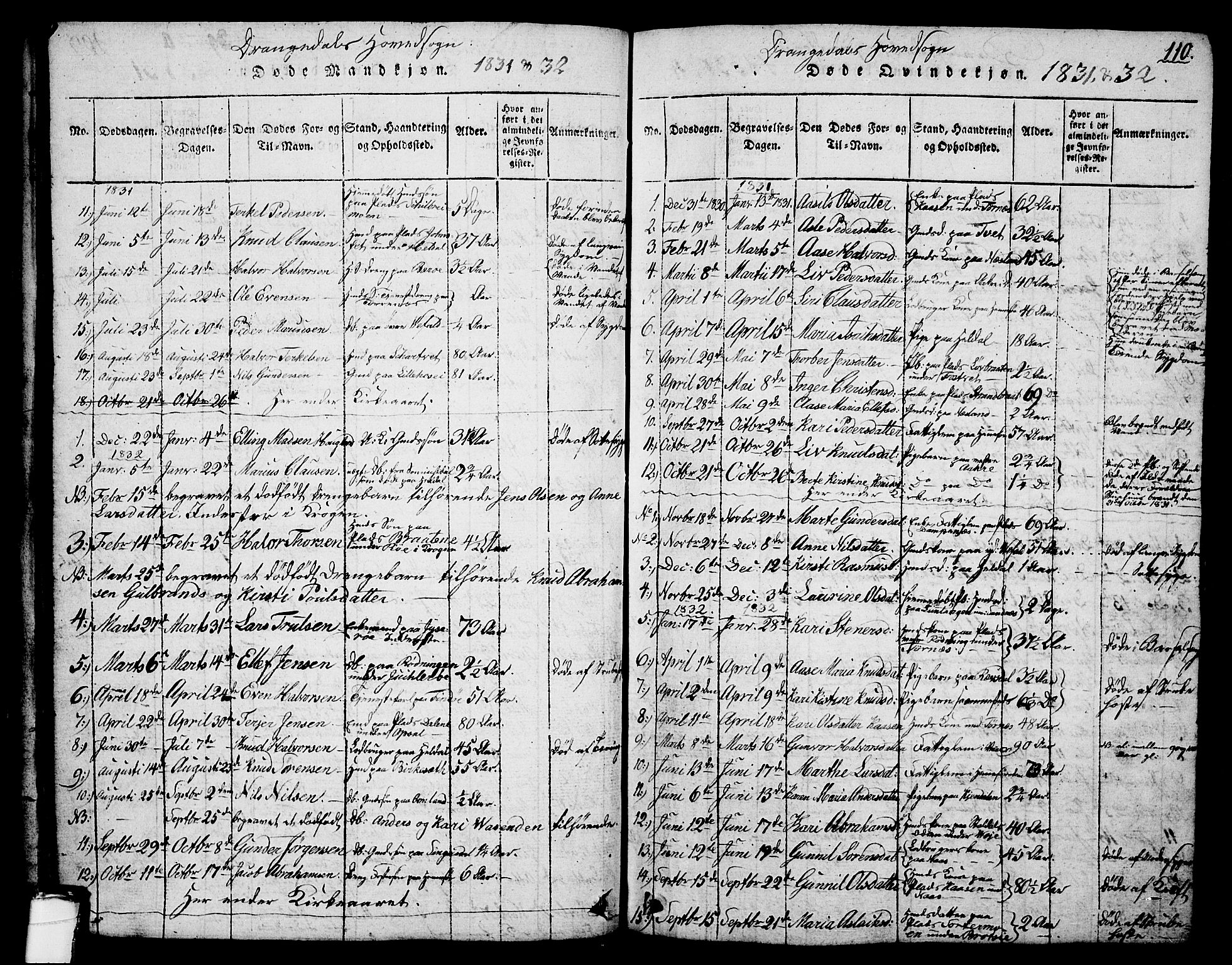 Drangedal kirkebøker, SAKO/A-258/G/Ga/L0001: Parish register (copy) no. I 1 /1, 1814-1856, p. 110