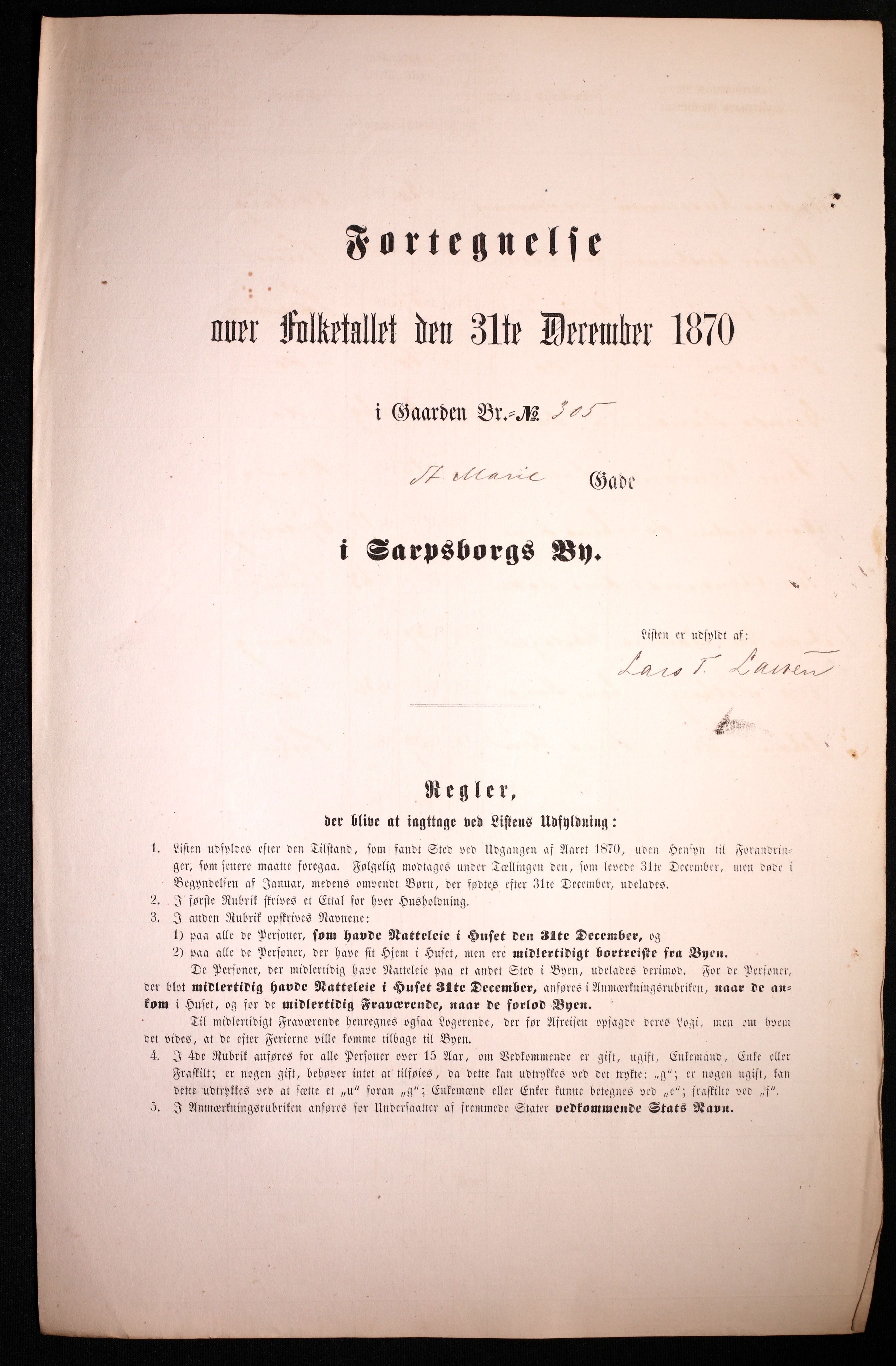 RA, 1870 census for 0102 Sarpsborg, 1870, p. 225