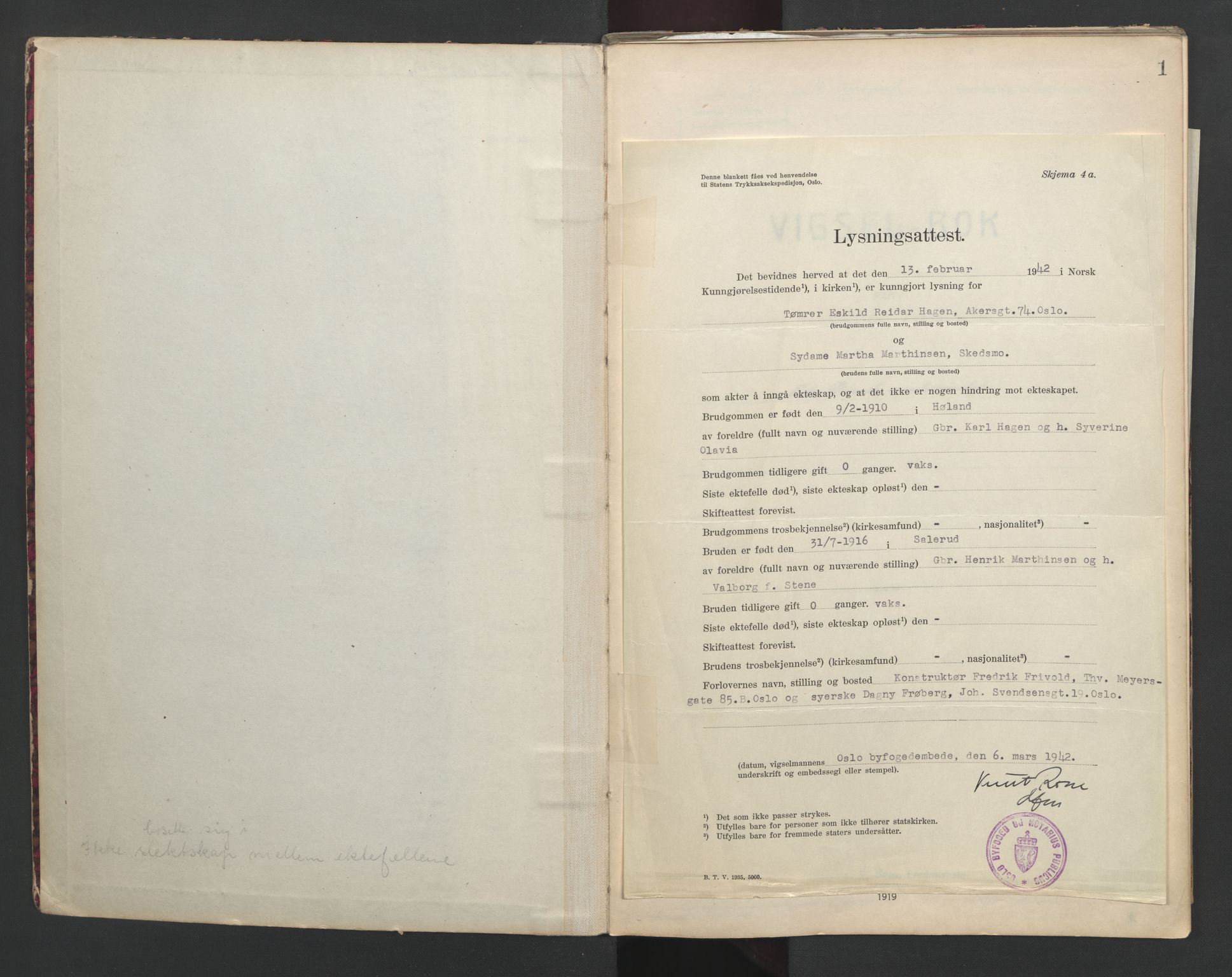 Nedre Romerike sorenskriveri, SAO/A-10469/L/Lb/L0002: Vigselsbok - borgerlige vielser, 1935-1942