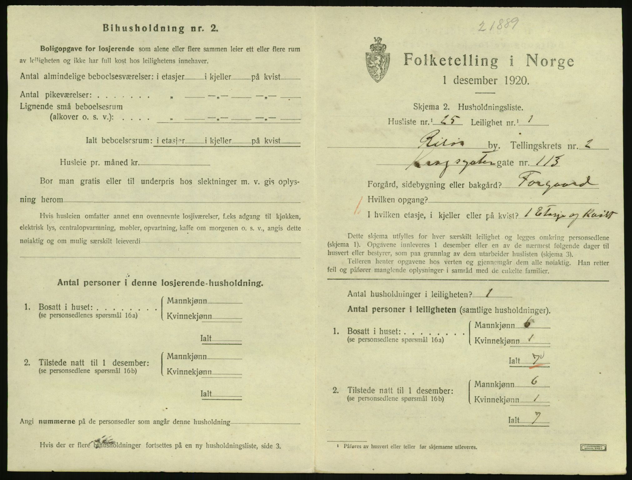 SAK, 1920 census for Risør, 1920, p. 2011
