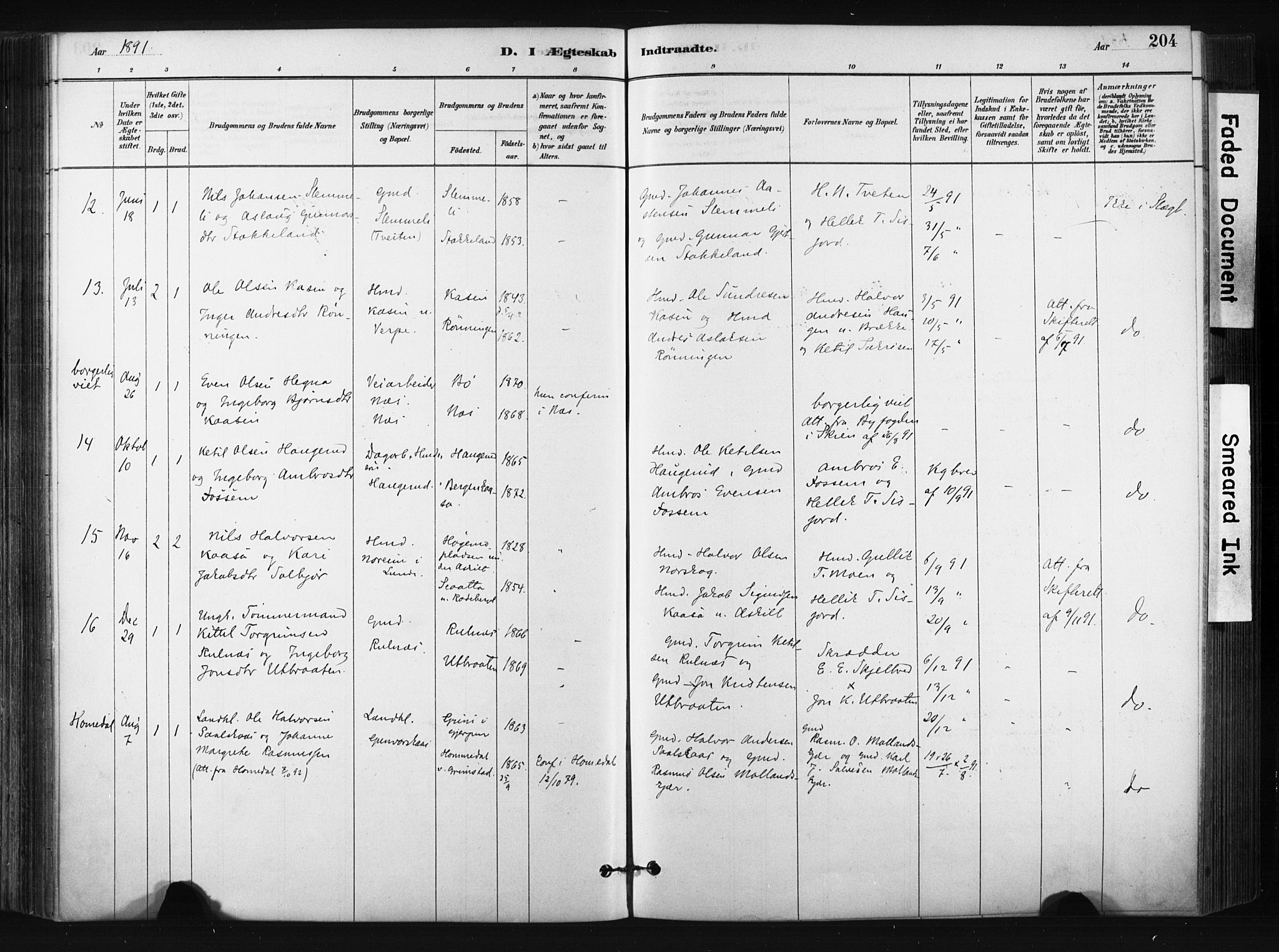 Bø kirkebøker, SAKO/A-257/F/Fa/L0010: Parish register (official) no. 10, 1880-1892, p. 204