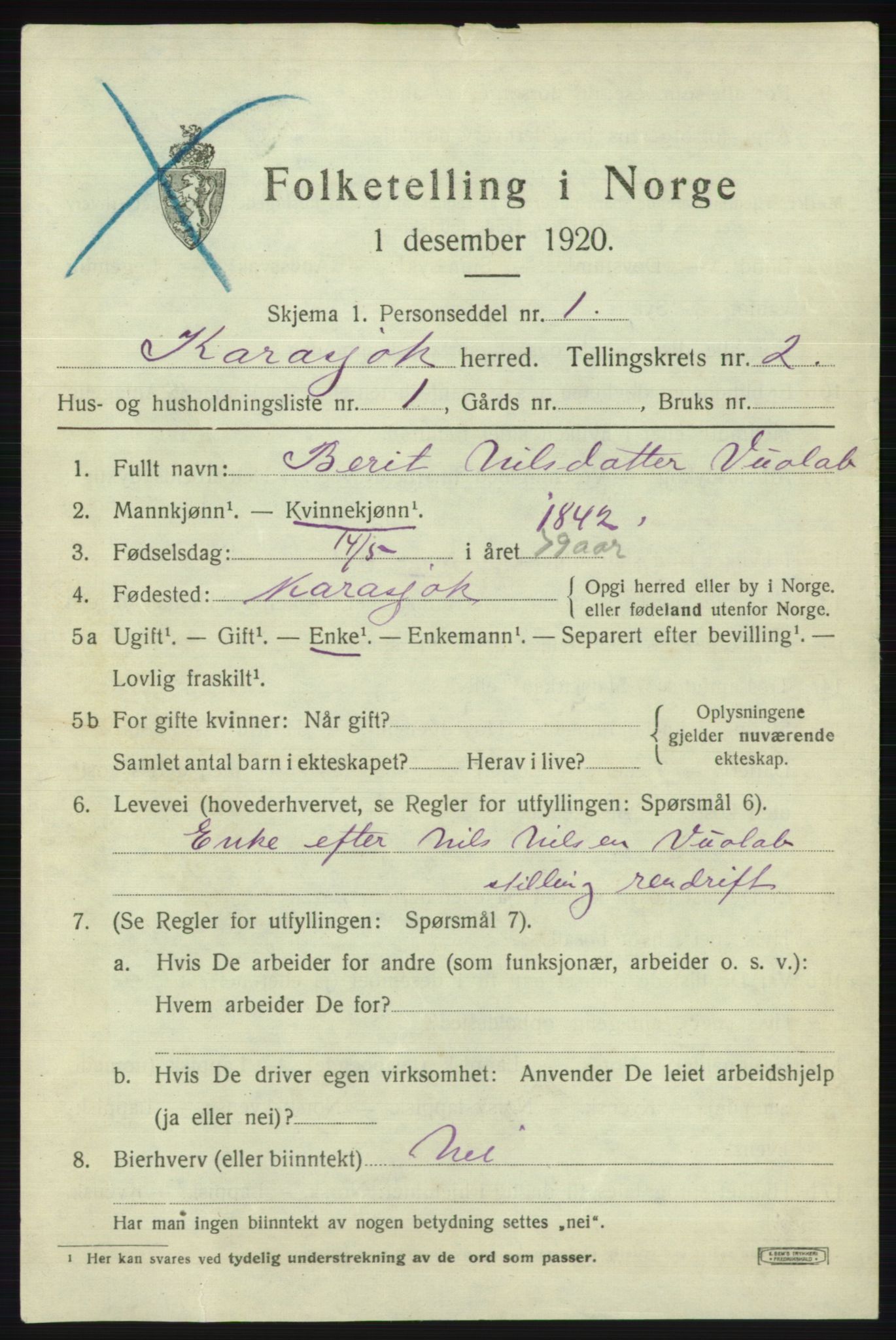 SATØ, 1920 census for Karasjok, 1920, p. 994