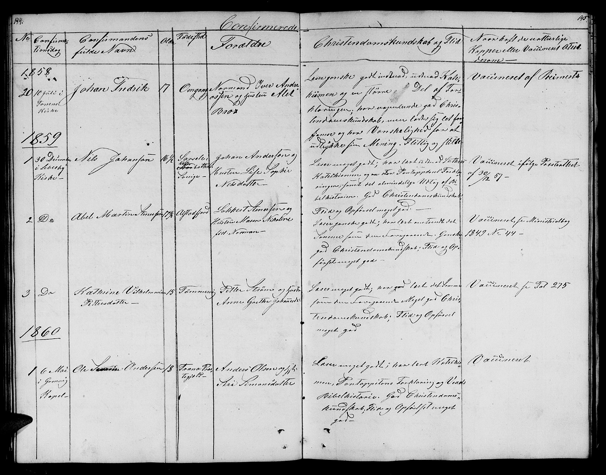 Lebesby sokneprestkontor, SATØ/S-1353/H/Hb/L0001klokker: Parish register (copy) no. 1, 1846-1862, p. 144-145