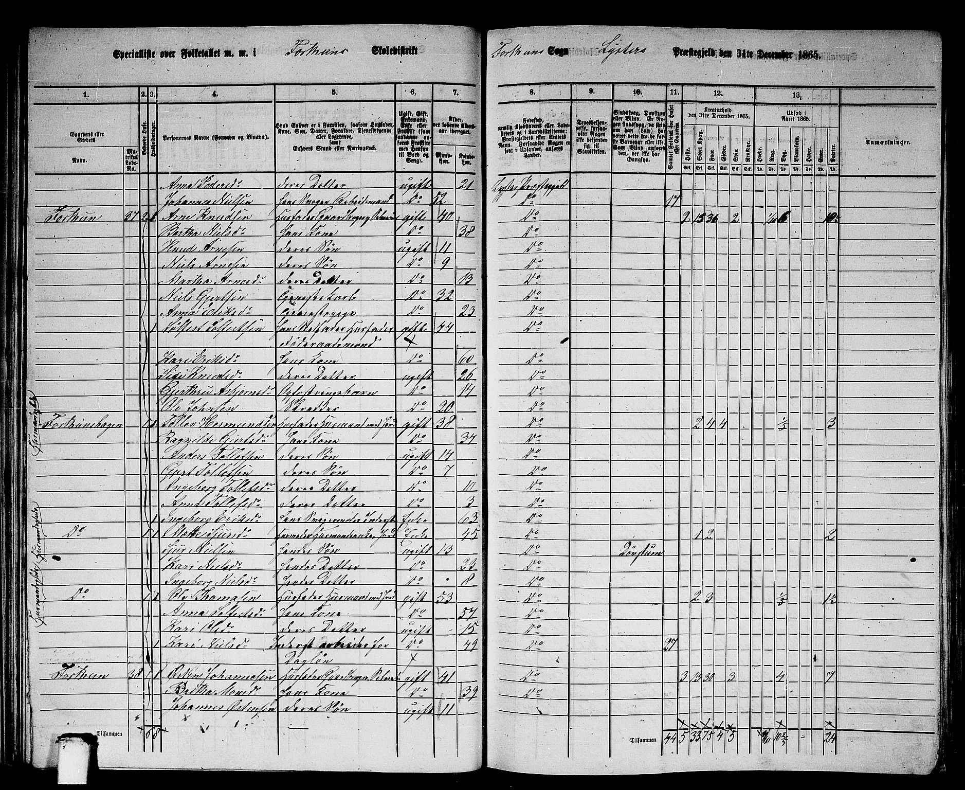RA, 1865 census for Luster, 1865, p. 36