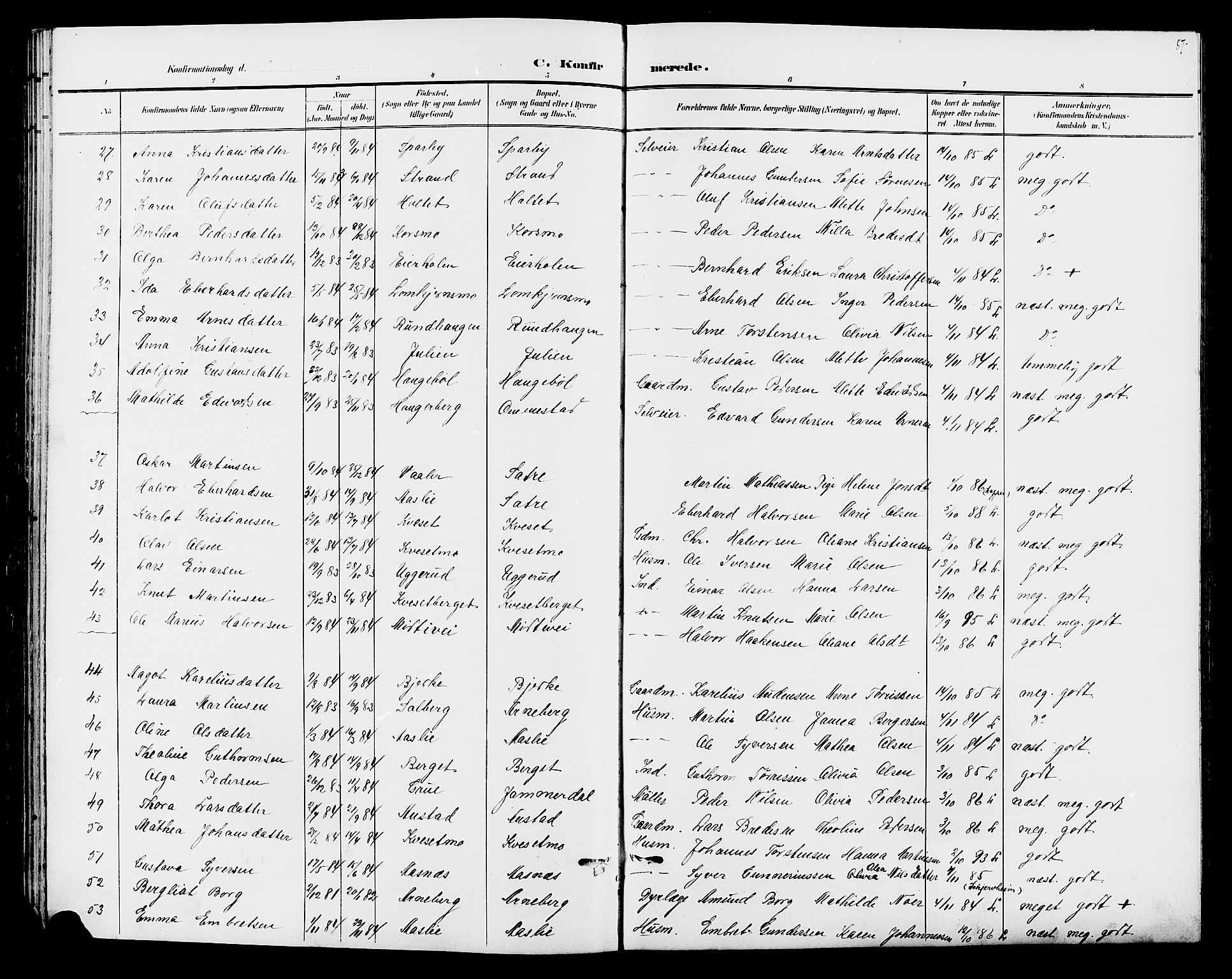 Hof prestekontor, SAH/PREST-038/H/Ha/Hab/L0001: Parish register (copy) no. 1, 1895-1914, p. 87