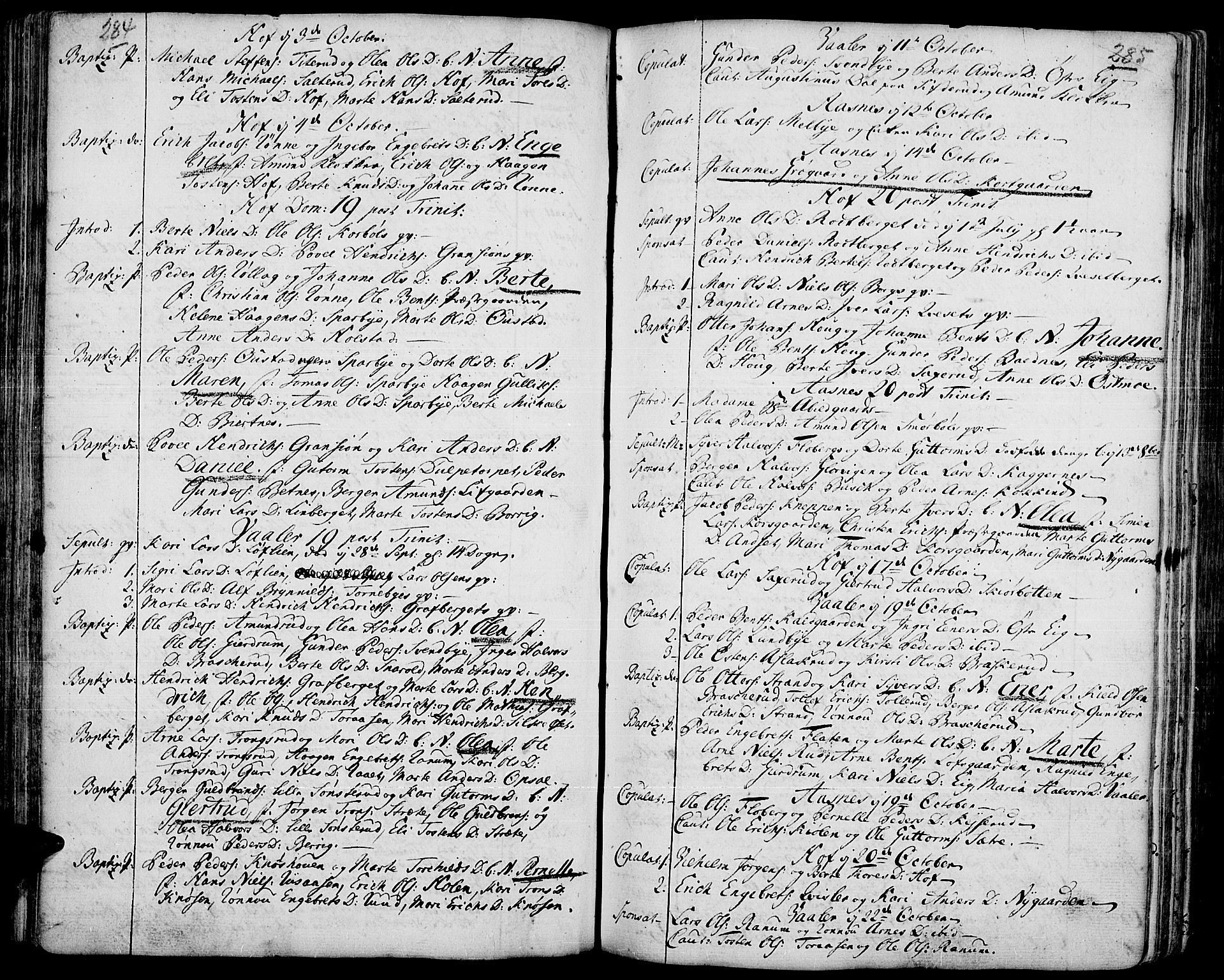 Hof prestekontor, AV/SAH-PREST-038/H/Ha/Haa/L0003: Parish register (official) no. 3, 1750-1789, p. 284-285