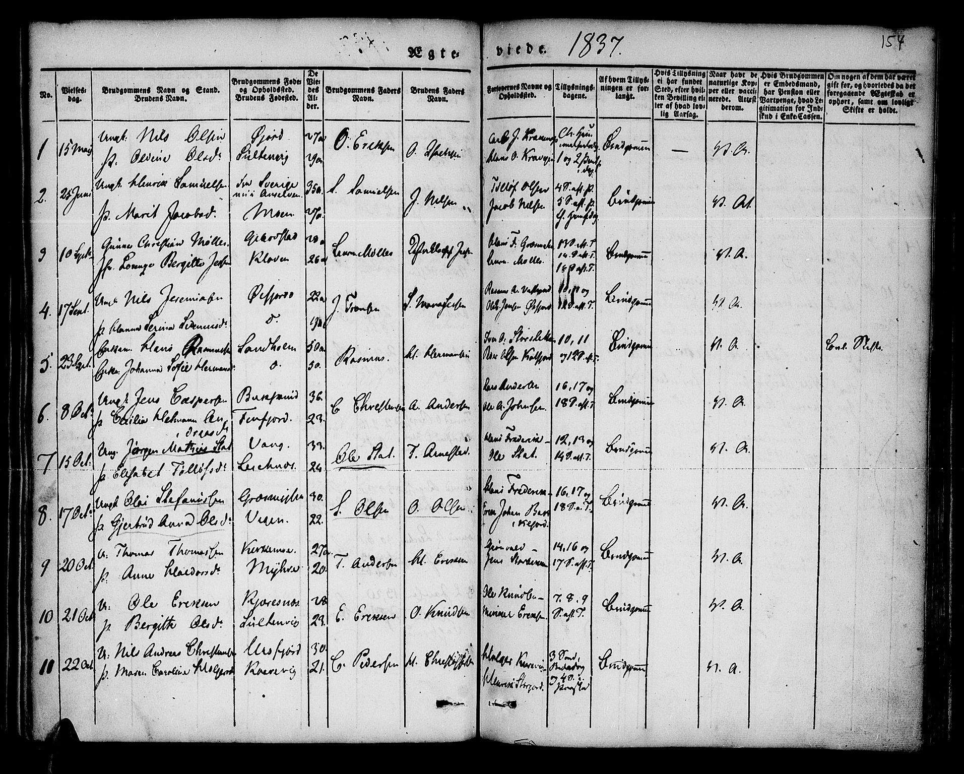 Lenvik sokneprestembete, AV/SATØ-S-1310/H/Ha/Haa/L0004kirke: Parish register (official) no. 4, 1832-1844, p. 154