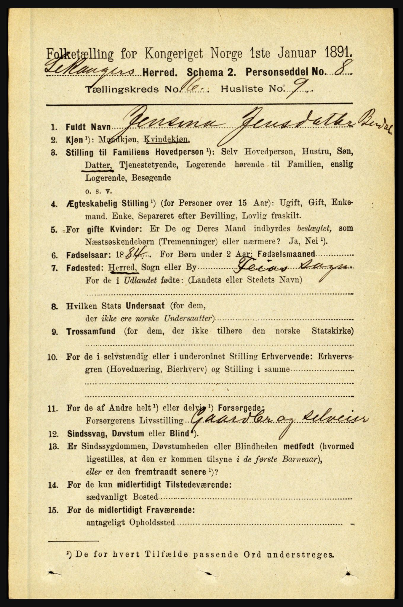 RA, 1891 census for 1419 Leikanger, 1891, p. 3047