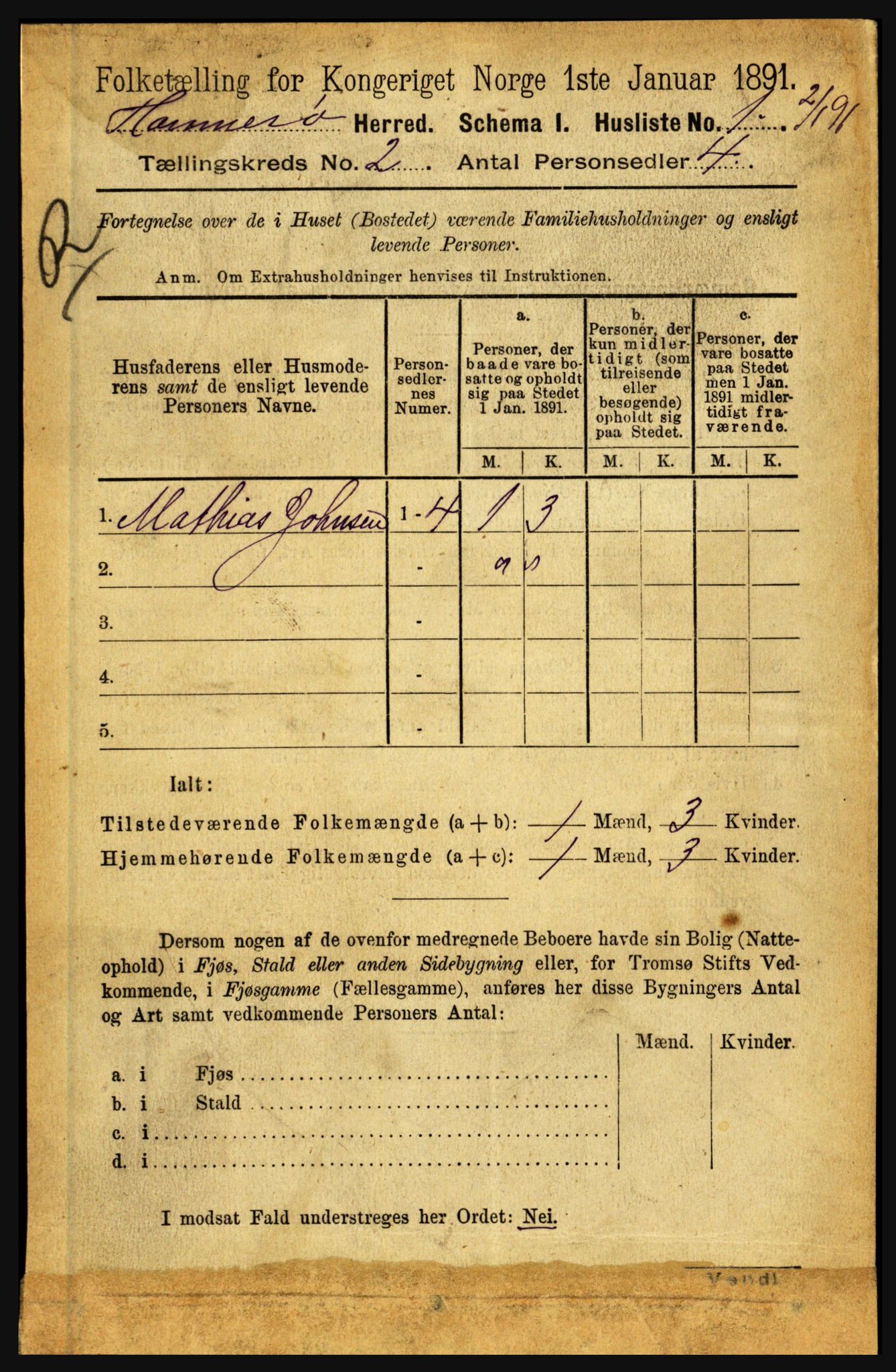 RA, 1891 census for 1849 Hamarøy, 1891, p. 489