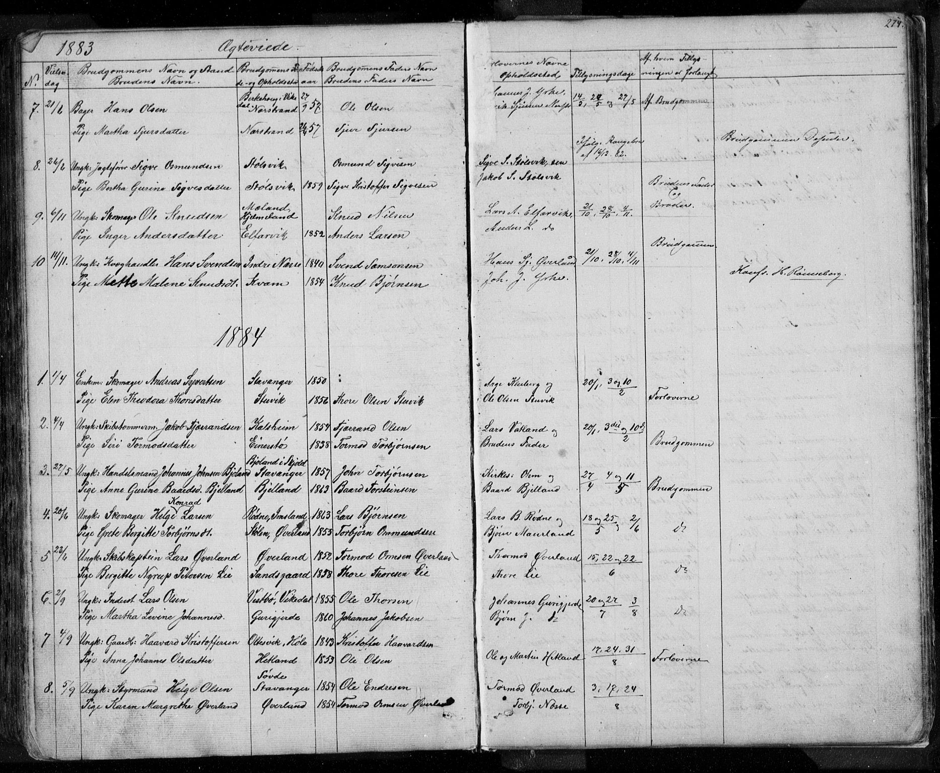 Nedstrand sokneprestkontor, SAST/A-101841/01/V: Parish register (copy) no. B 3, 1848-1933, p. 274