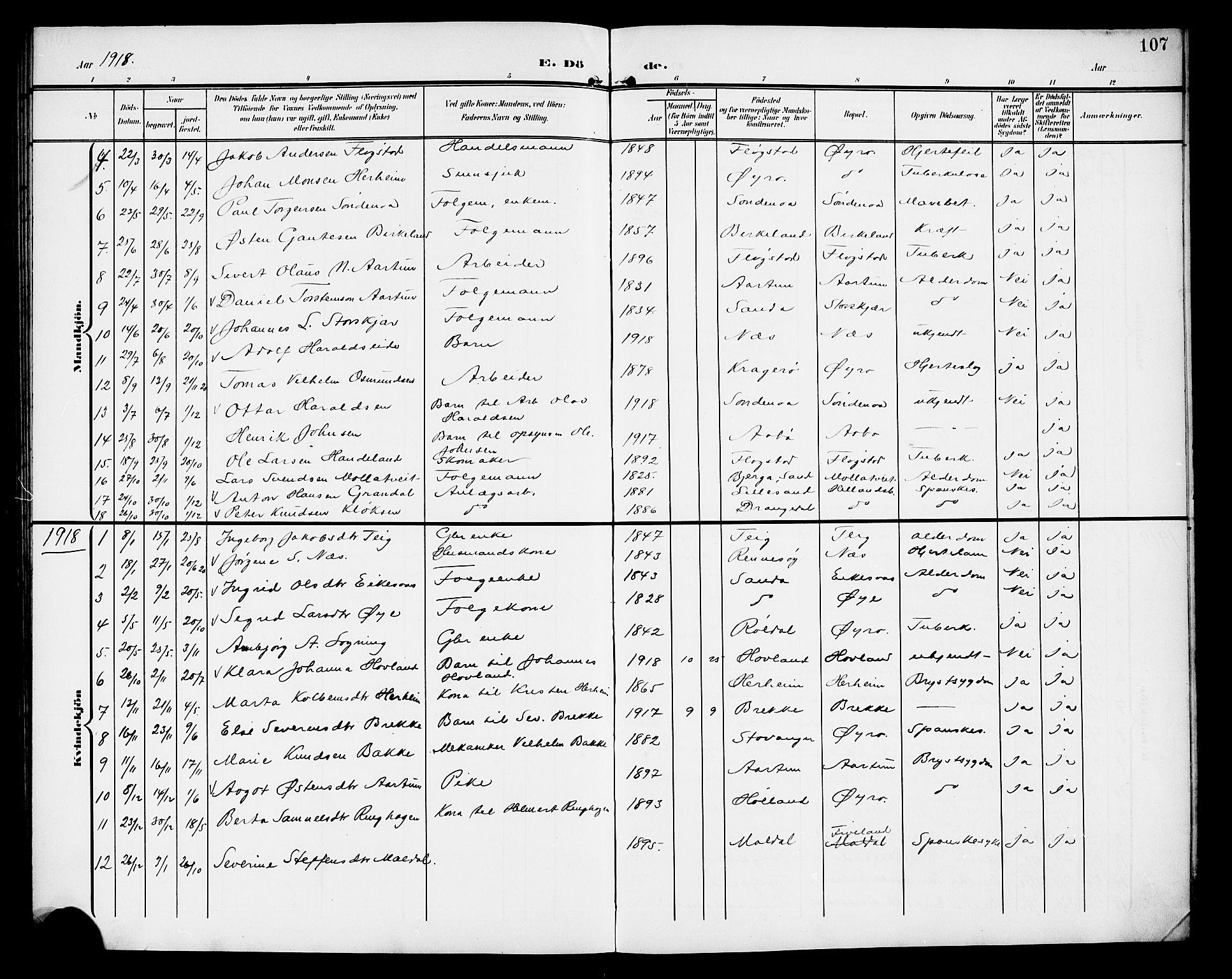 Sand sokneprestkontor, AV/SAST-A-101848/01/IV/L0004: Parish register (copy) no. B 4, 1903-1927, p. 107