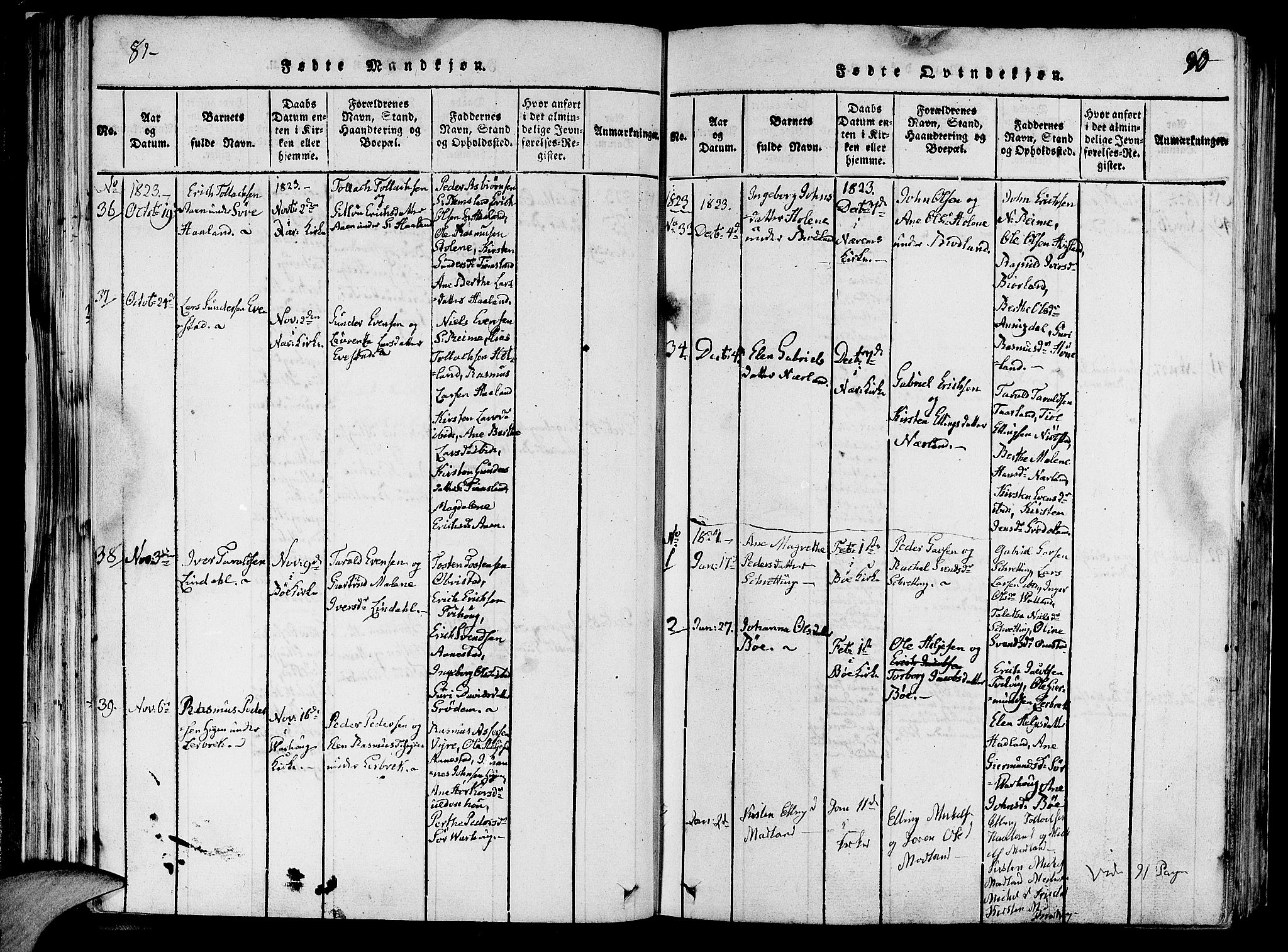 Hå sokneprestkontor, SAST/A-101801/001/30BA/L0003: Parish register (official) no. A 3, 1815-1825, p. 89-90