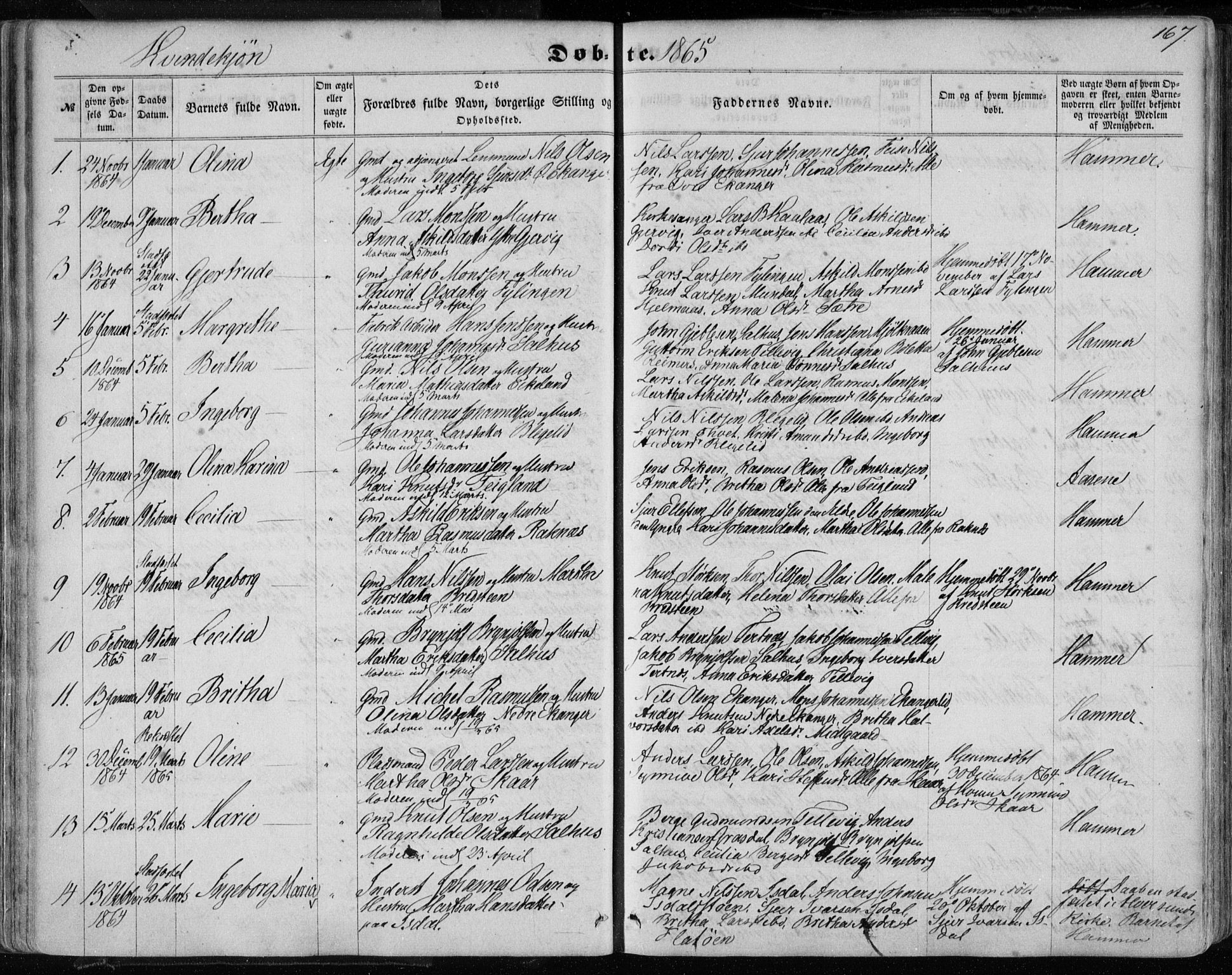 Hamre sokneprestembete, SAB/A-75501/H/Ha/Haa/Haaa/L0014: Parish register (official) no. A 14, 1858-1872, p. 167