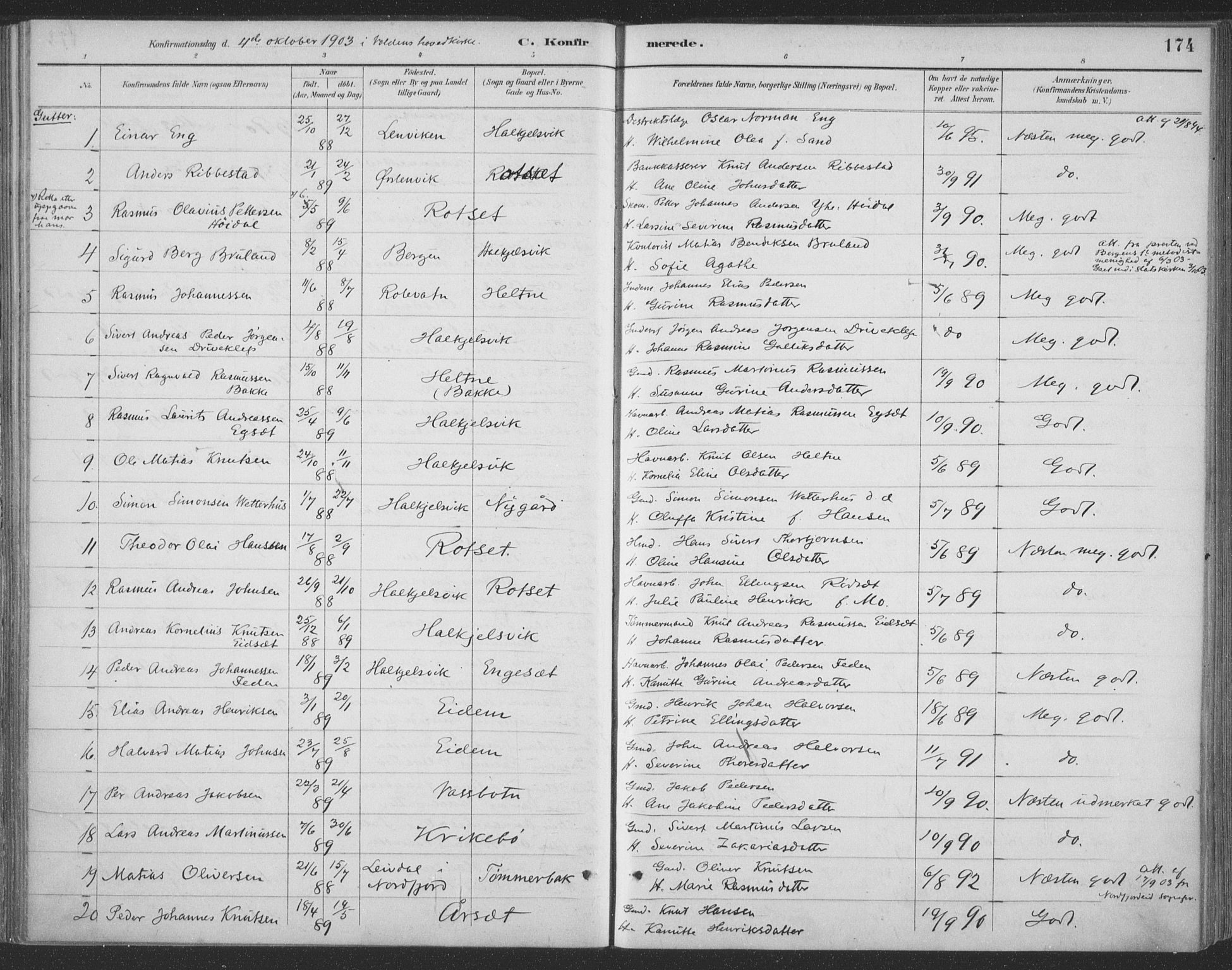 Ministerialprotokoller, klokkerbøker og fødselsregistre - Møre og Romsdal, AV/SAT-A-1454/511/L0142: Parish register (official) no. 511A09, 1891-1905, p. 174