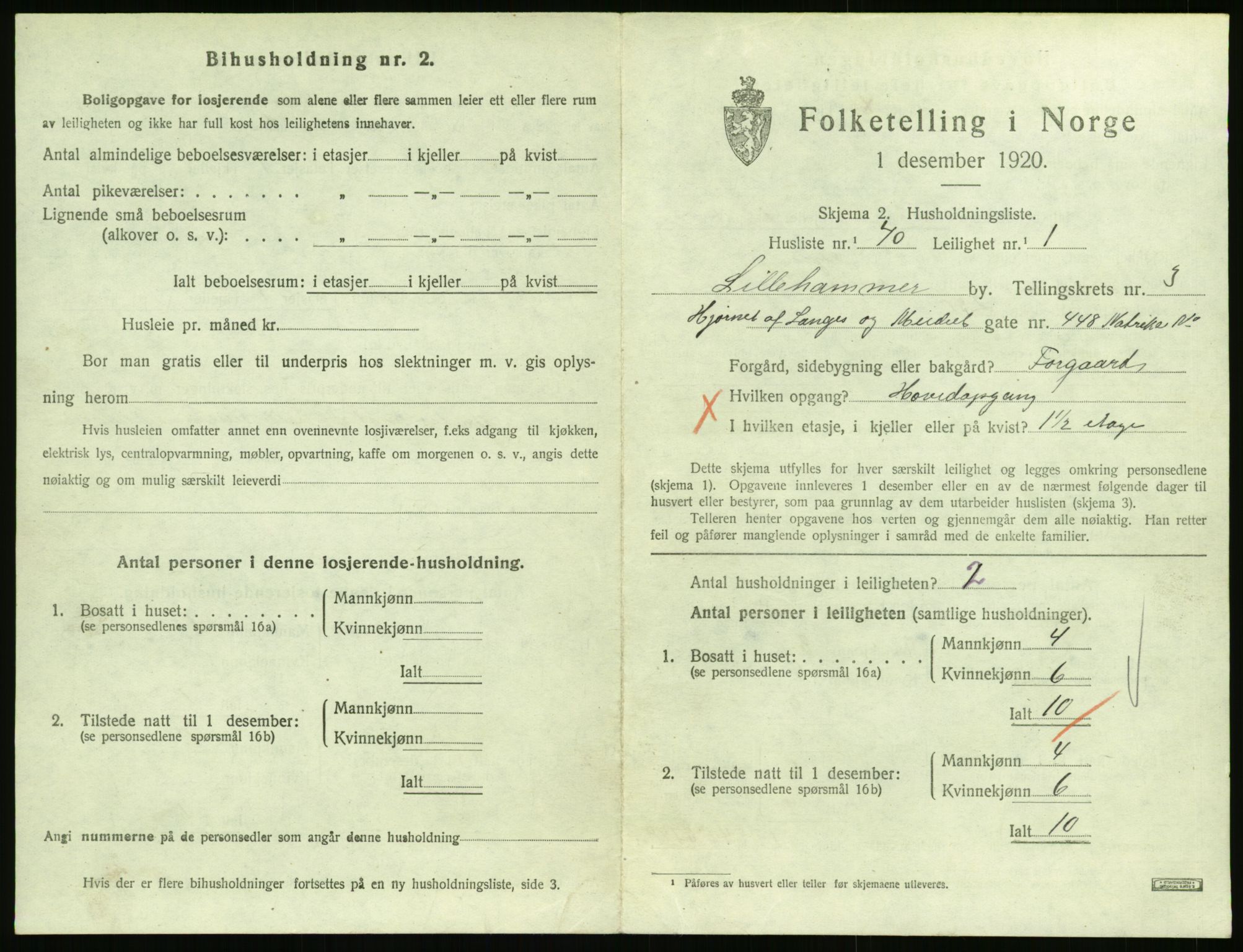 SAH, 1920 census for Lillehammer, 1920, p. 1886