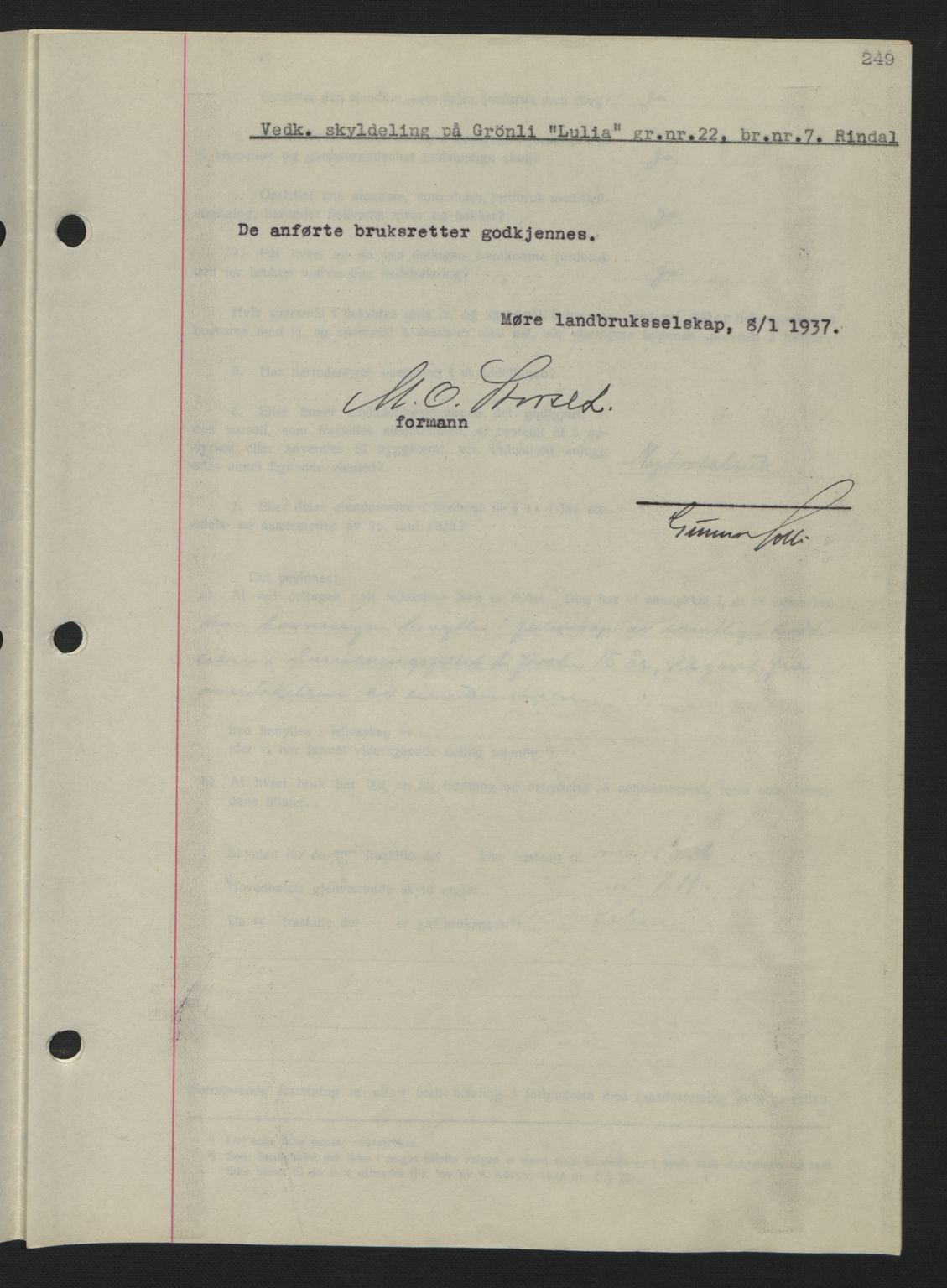 Nordmøre sorenskriveri, AV/SAT-A-4132/1/2/2Ca: Mortgage book no. A81, 1937-1937, Diary no: : 722/1937