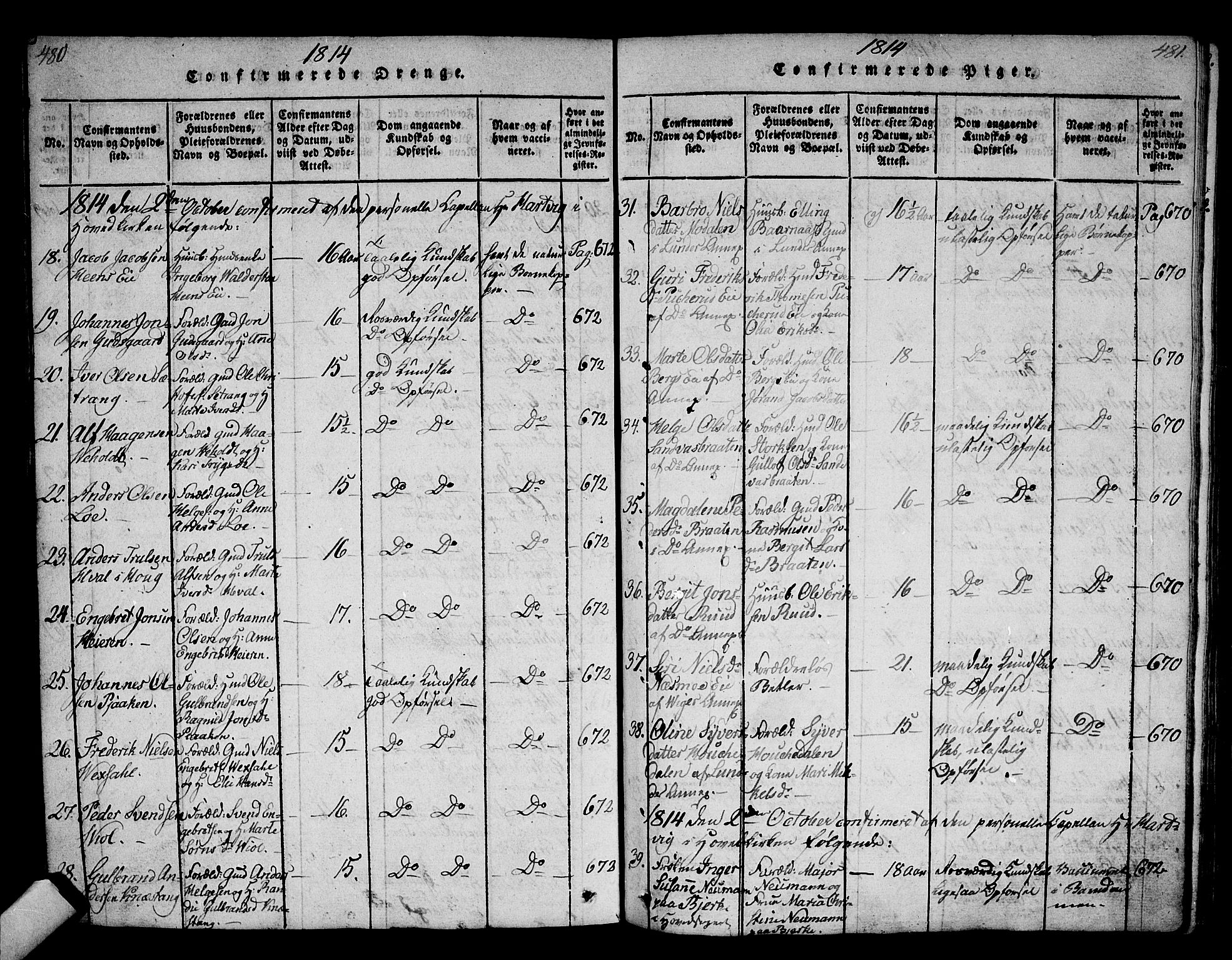 Norderhov kirkebøker, AV/SAKO-A-237/F/Fa/L0008: Parish register (official) no. 8, 1814-1833, p. 480-481