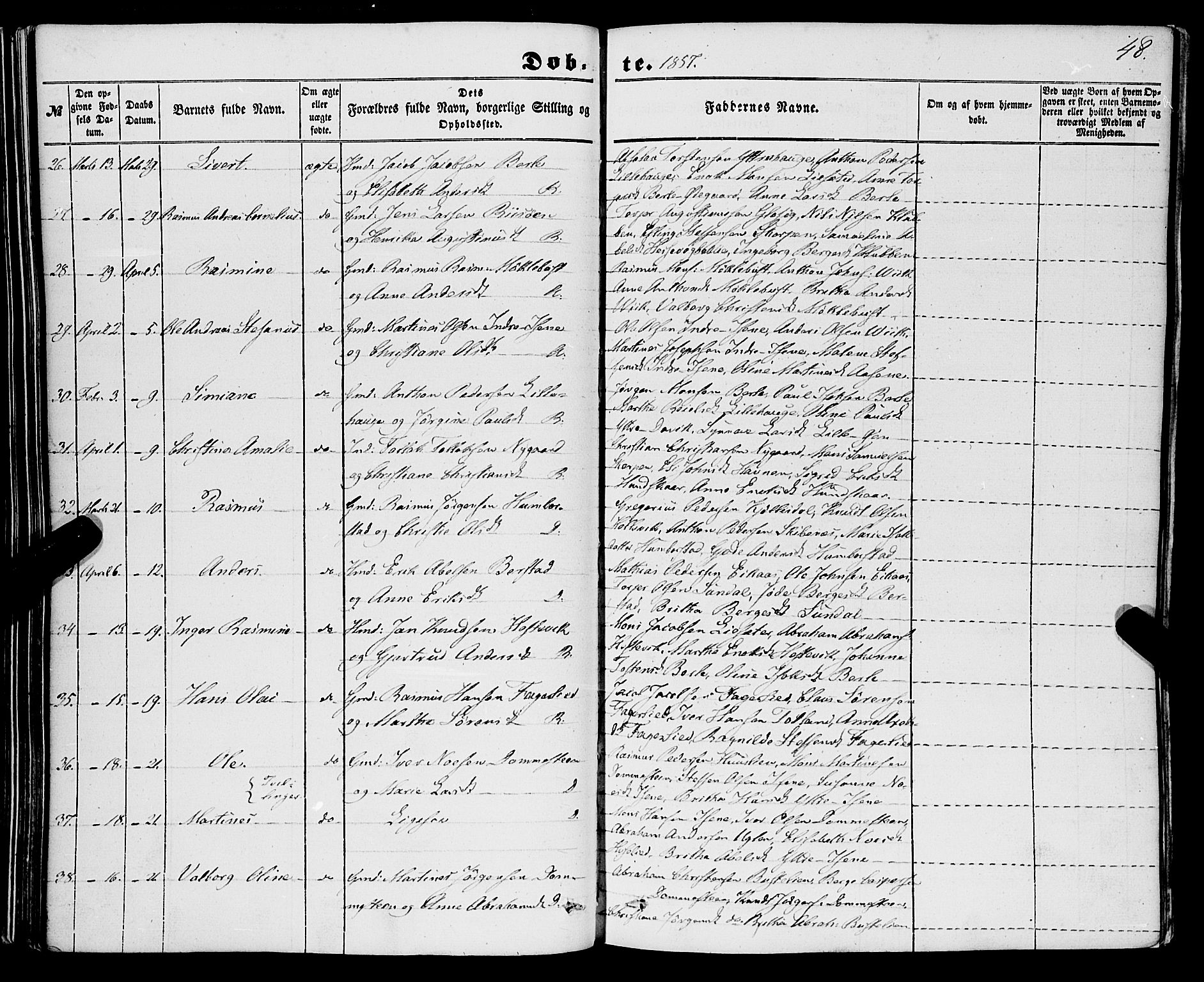 Davik sokneprestembete, AV/SAB-A-79701/H/Haa/Haaa/L0005: Parish register (official) no. A 5, 1850-1866, p. 48